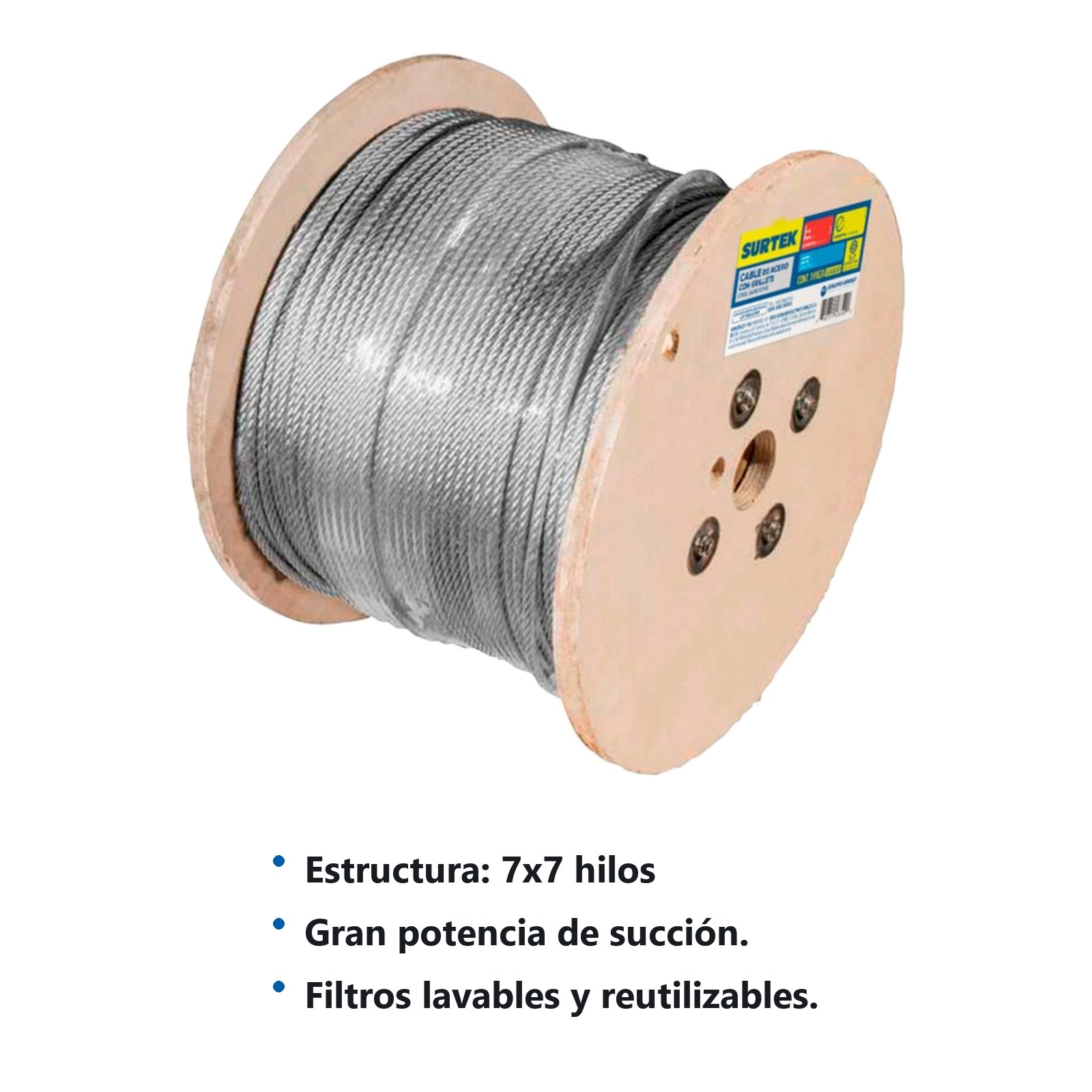 Cable de acero con grillete 7 x 7 hilos, 5/16" x 76 m Surtek - Imagen 2