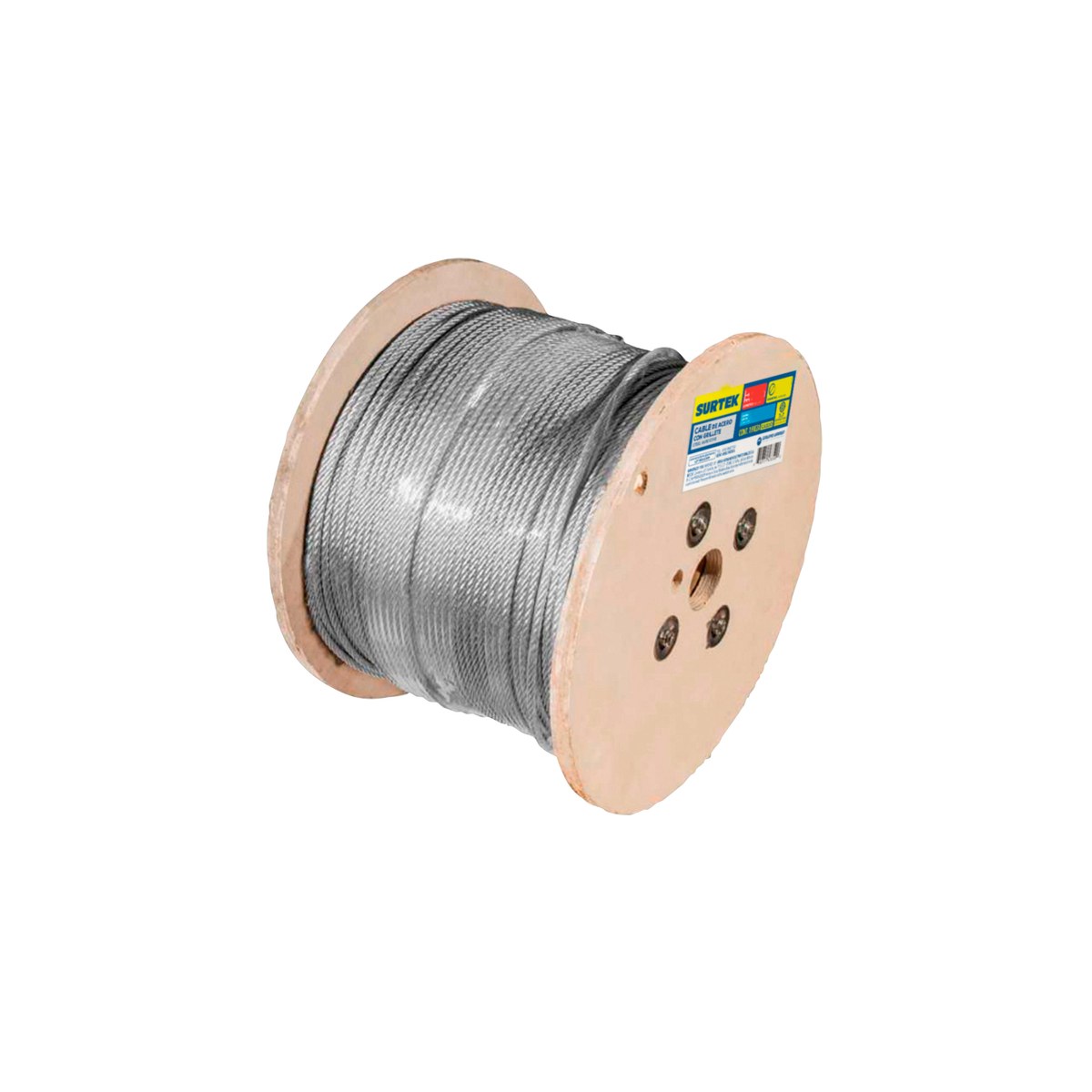 Cable de acero con grillete 7 x 7 hilos, 3/8" x 76 m Surtek