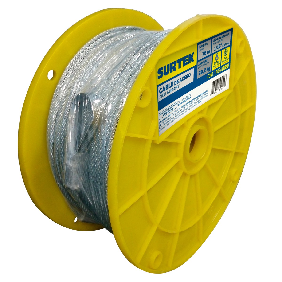 Cable de acero con guardacabo 1/16" x 76 m construcción de 7 x 7 Surtek - Imagen 2