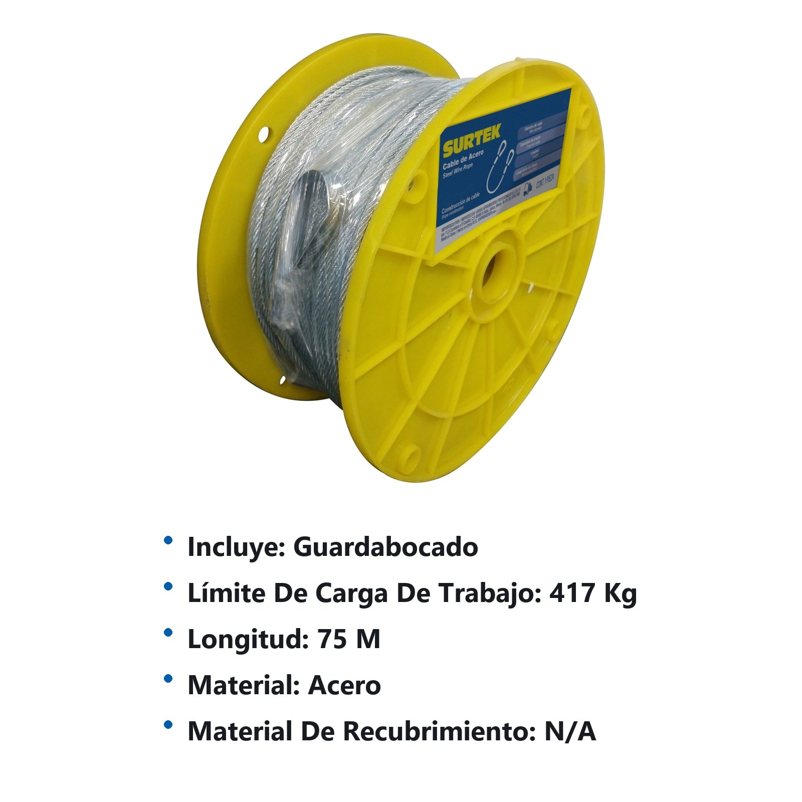 Cable de acero con guardacabo 3/32" x 76 m construcción de 7 x 7 Surtek - Imagen 2