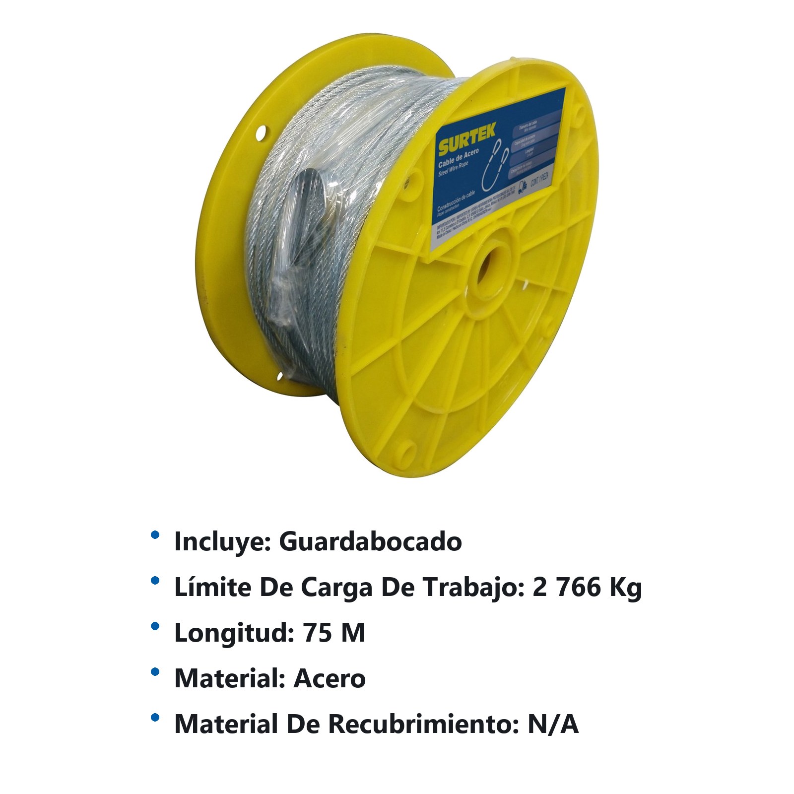 Cable de acero con guardacabo 1/4" x 76 m construcción de 7 x 7 Surtek - Imagen 2
