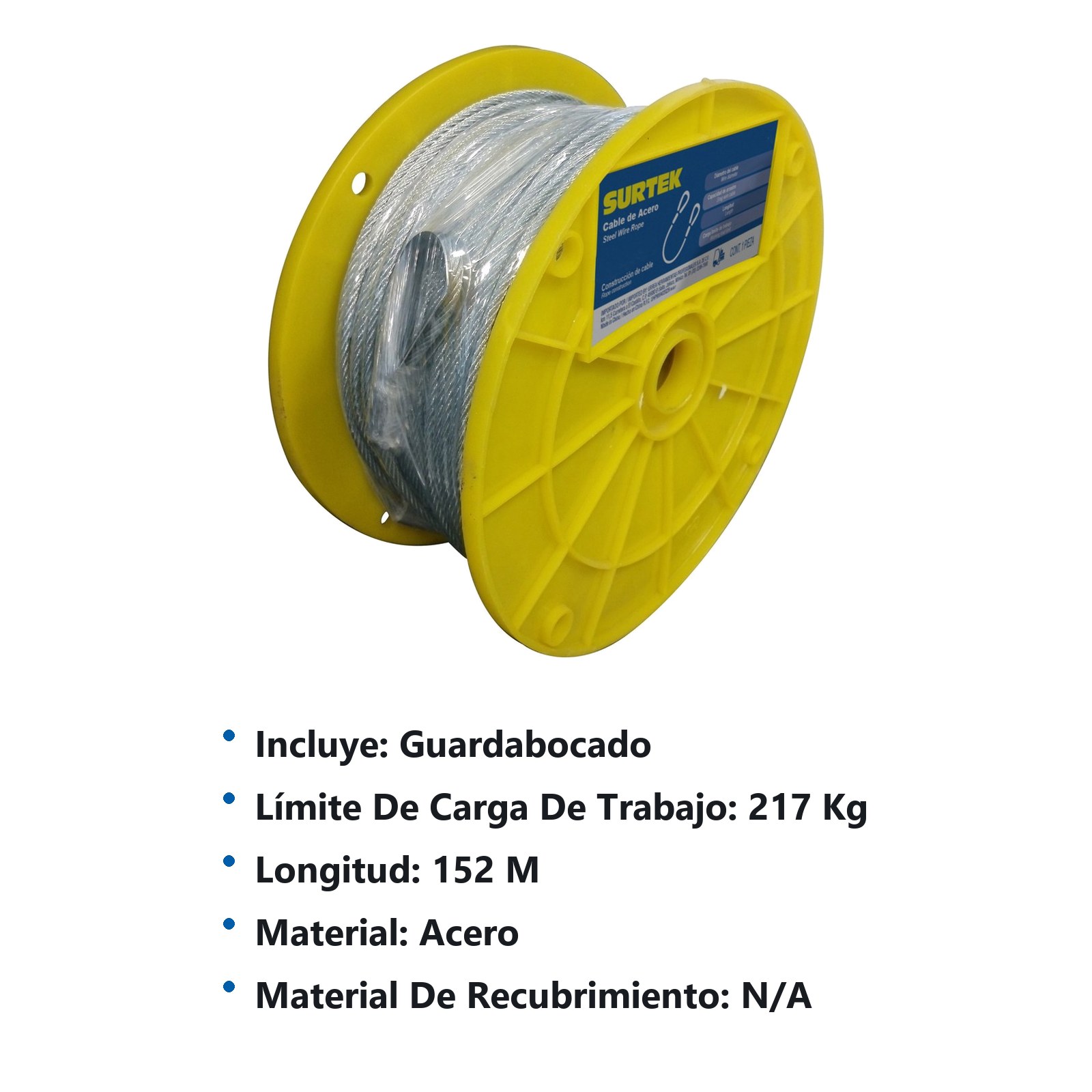 Cable de acero con guardacabo 1/16" x 152 m construcción de 7 x 7 Surtek - Imagen 2