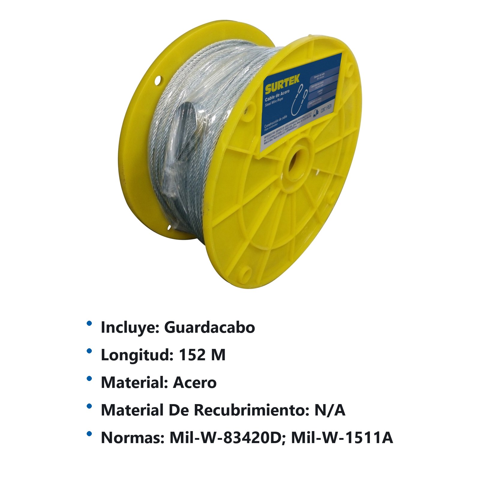 Cable de acero con guardacabo 1/8" x 152 m construcción de 7 x 7 Surtek - Imagen 2