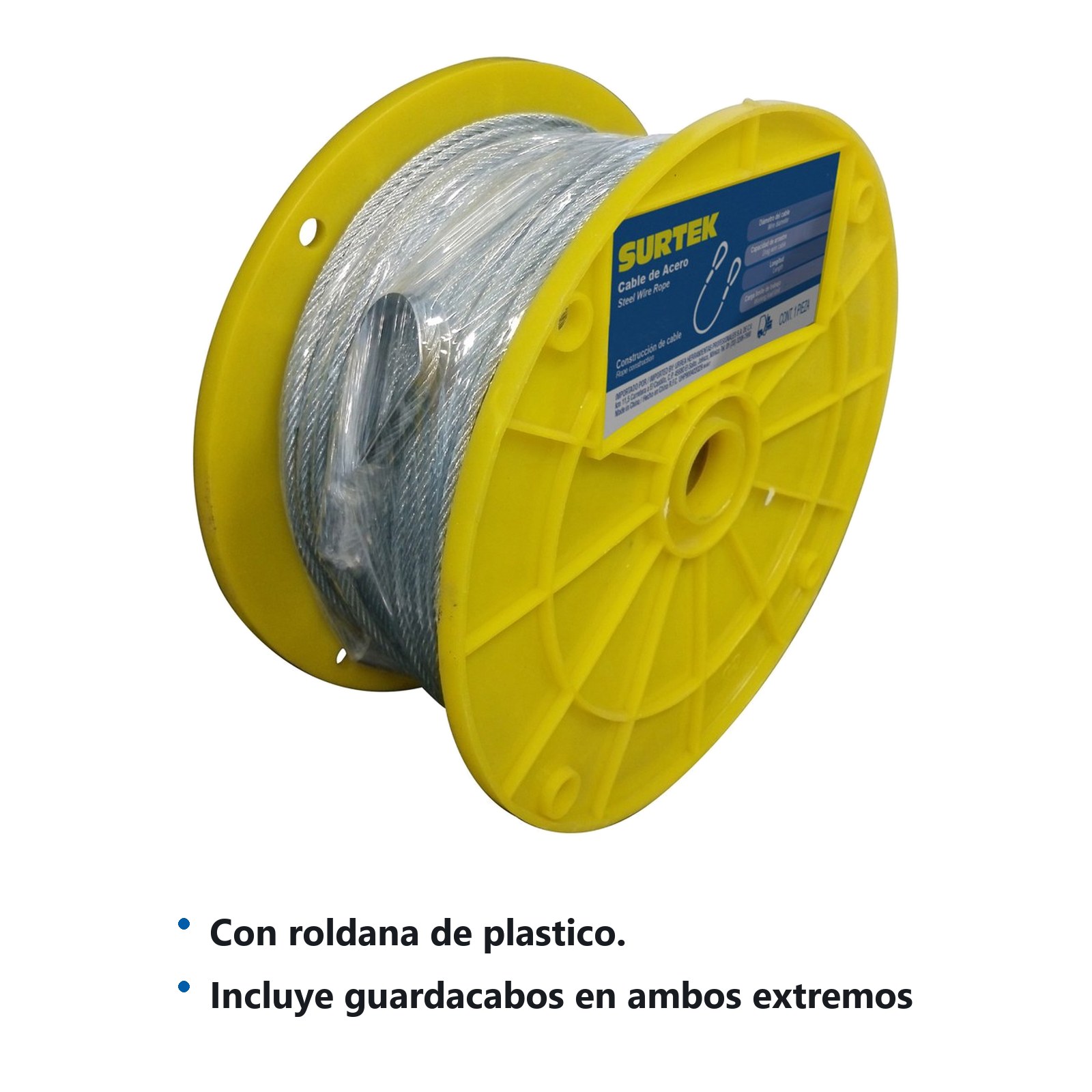 Cable de acero con guardacabo 3/32" x 76 m construcción de 7 x 19 Surtek - Imagen 2