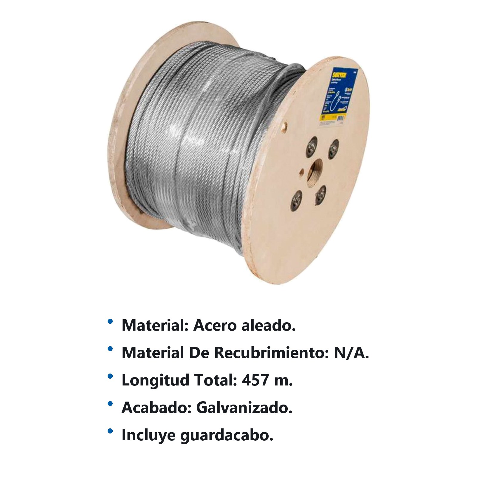 Cable de acero con guardacabo 3/8" x 457 m construcción de 7 x 19 Surtek - Imagen 2
