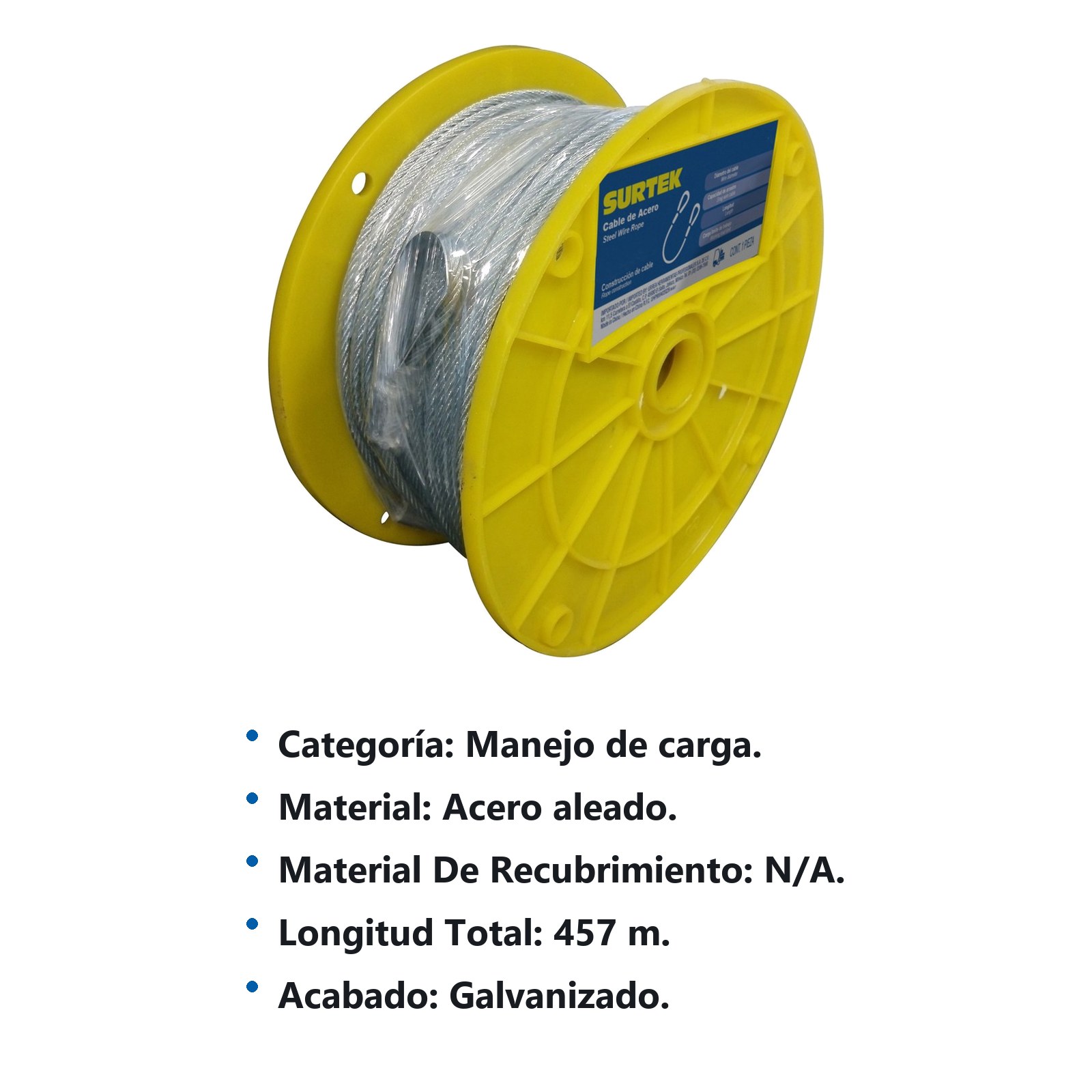 Cable de acero con guardacabo 1/2" x 457 m construcción de 7 x 19 Surtek - Imagen 2