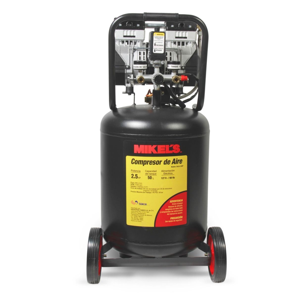 MIKELS CALA-2.5HP Compresor de aire 2.5 HP (50 lts) LIBRE DE ACEITE