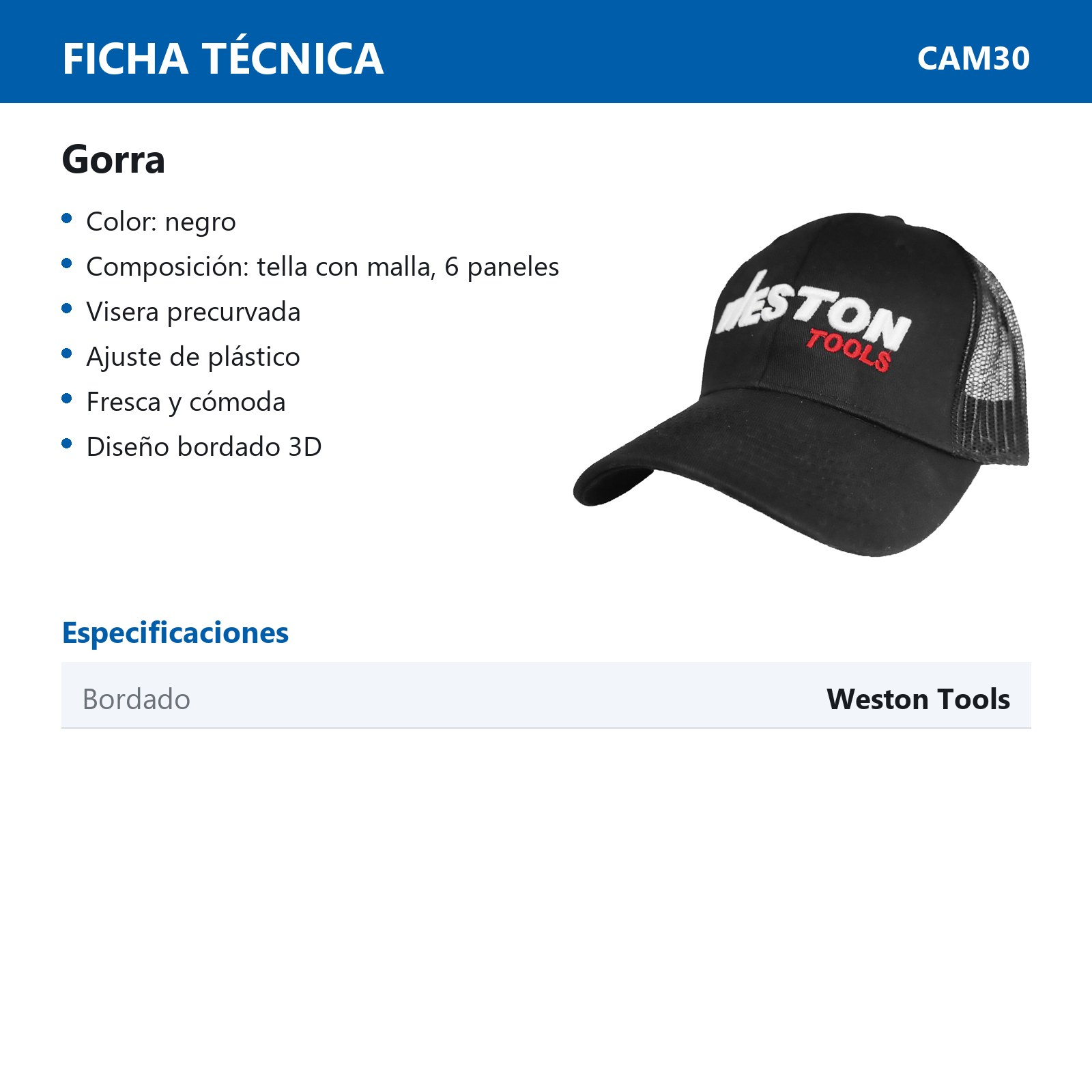 GORRA MALLA LOGO 3D WESTON TOOLS - NEGRO - Imagen 2