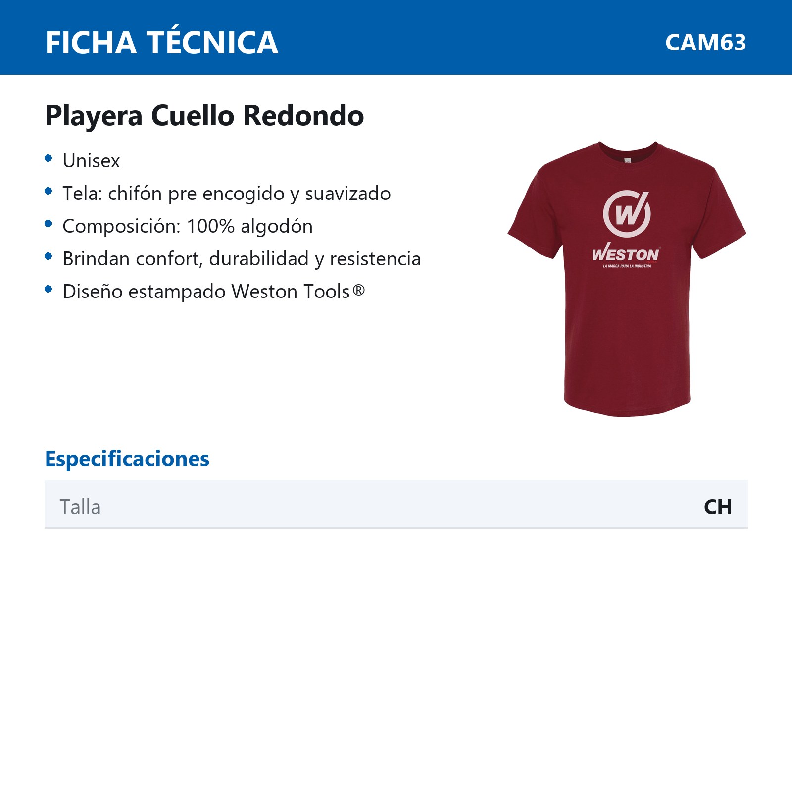 PLAYERA CUELLO REDONDO - COLOR CHERRY - TALLA CH - Imagen 2