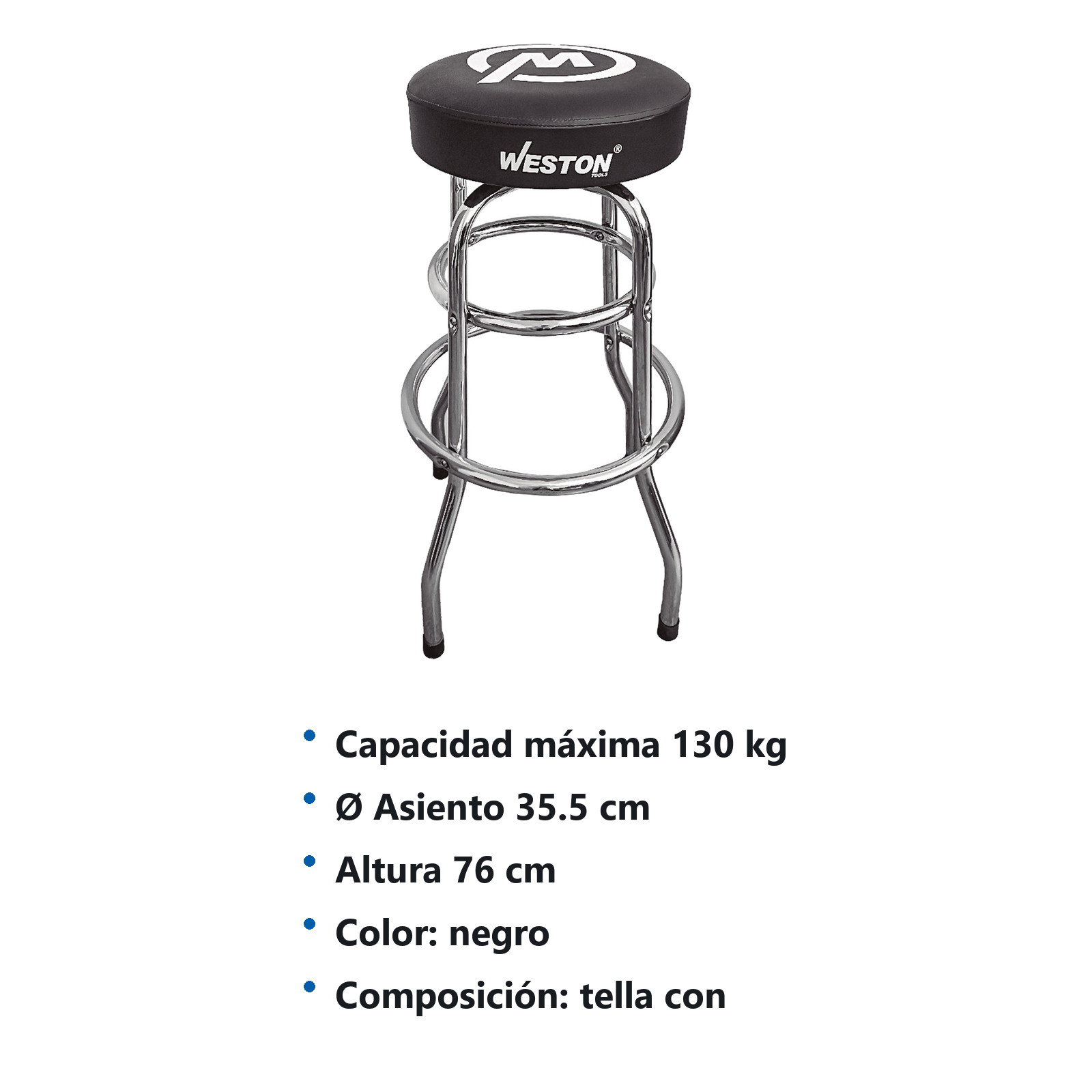 BANCO METALICO GIRATORIO 360° CON  ESPUMA DE PU GRUESA NEGRO MATE, Ø ASIENTO 35,5 cm ALTURA 8,8 cm - Imagen 2