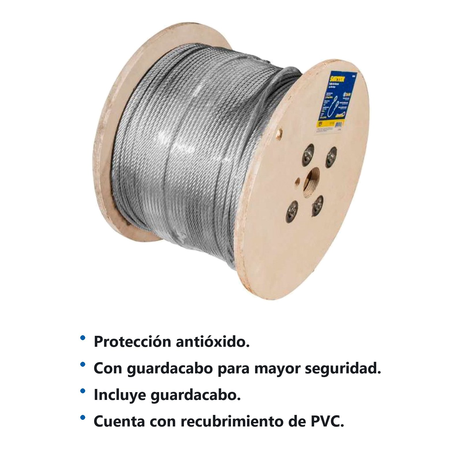 Cable de acero con guardacabo recubrimiento PVC negro 3/16" x 457 m construcción de 7 x 19 Surtek - Imagen 2