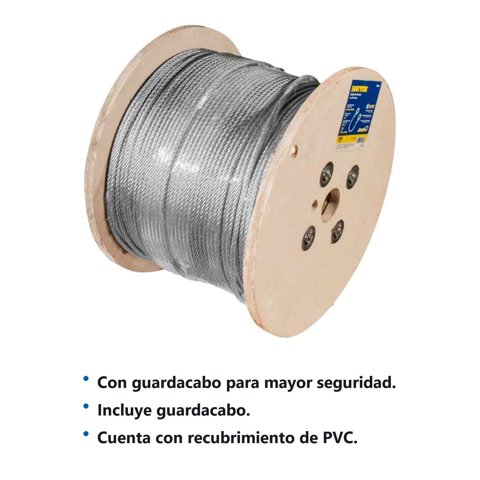 Cable de acero con guardacabo recubrimiento PVC negro 3/16" x 457 m construcción de 7 x 19 Surtek - Imagen 2