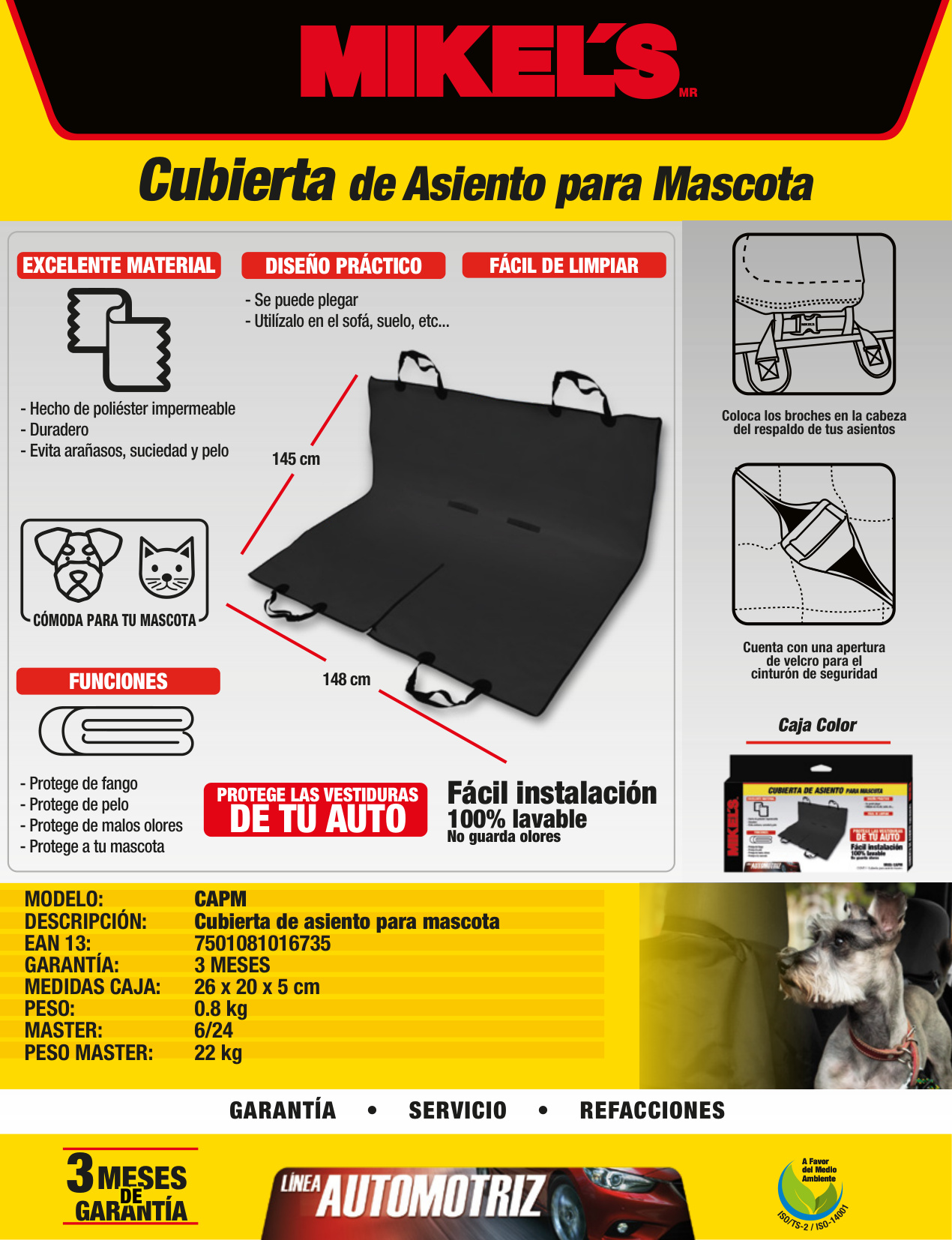 MIKELS CAPM Cubierta de asientos para mascota (148 X 145 cms) - Imagen 2