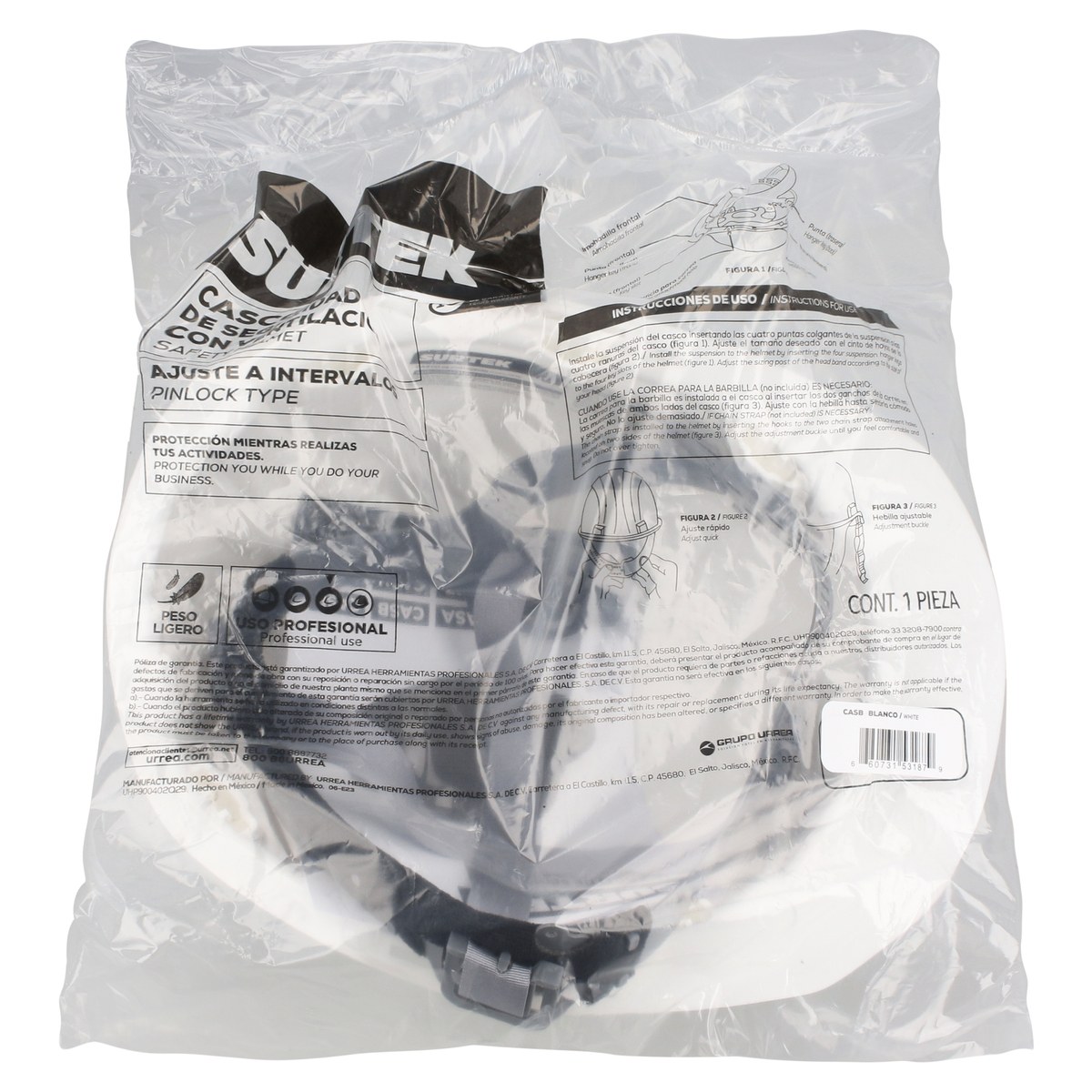 Casco de seguridad con ajuste de intervalos de 4 puntos, color blanco Surtek - Imagen 3