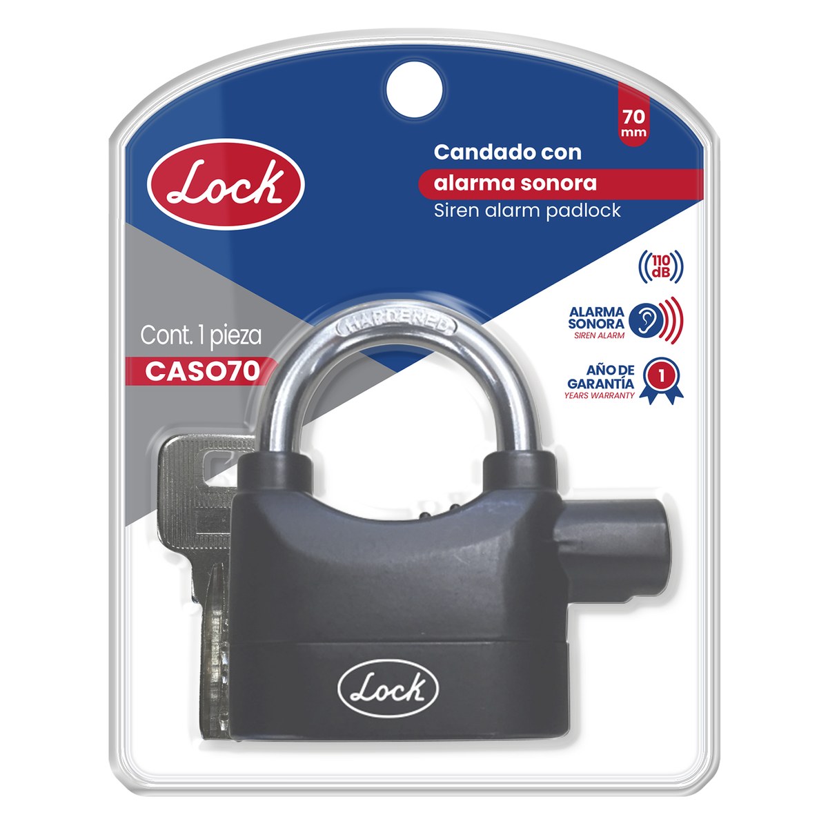 Candado con alarma de doble cerrojo 70 mm, llave de puntos Lock - Imagen 3