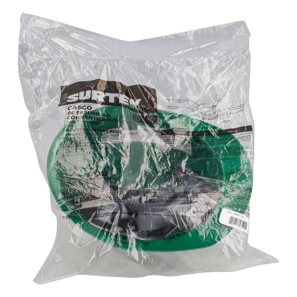 Casco de seguridad con ajuste de intervalos de 4 puntos, color verde Surtek - Imagen 3