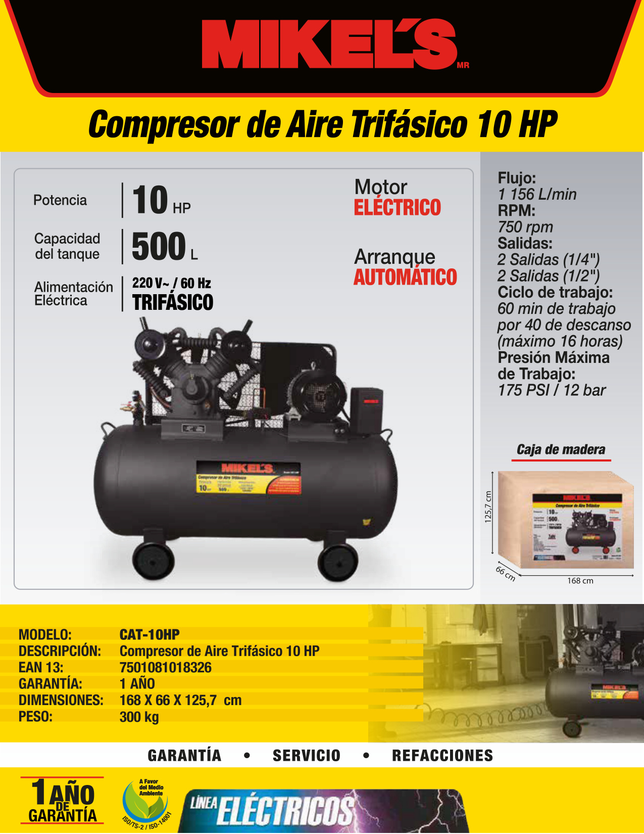 MIKELS CAT-10HP Compresor trifásico 10 HP (500 lts) - Imagen 4