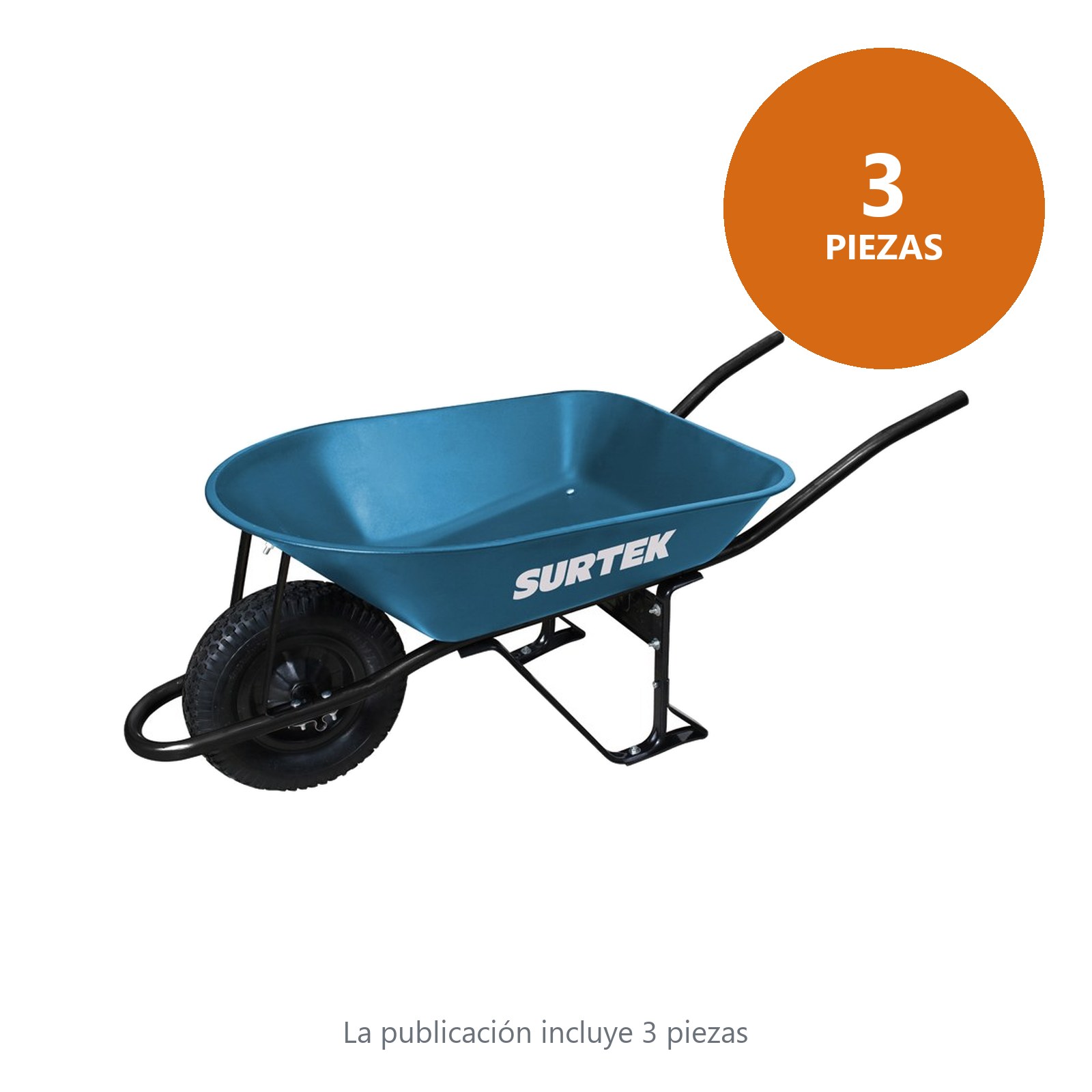 Carretilla reforzada con bastidor metálico 5 Ft3 llanta neumática reforzada de 4 capas Surtek - Imagen 2