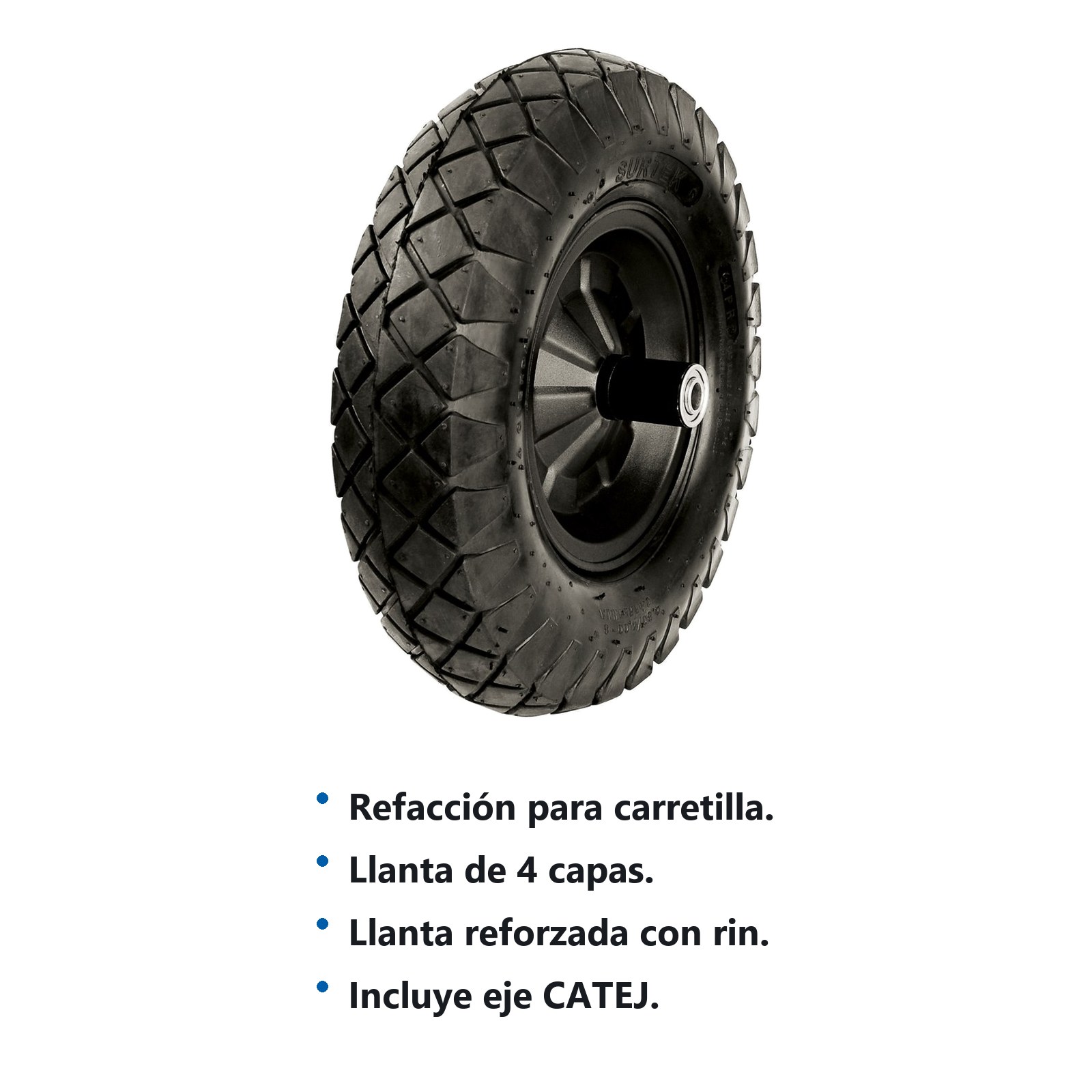 Llanta neumática reforzada de 4 capas de 16" con rin para carretilla Surtek - Imagen 2