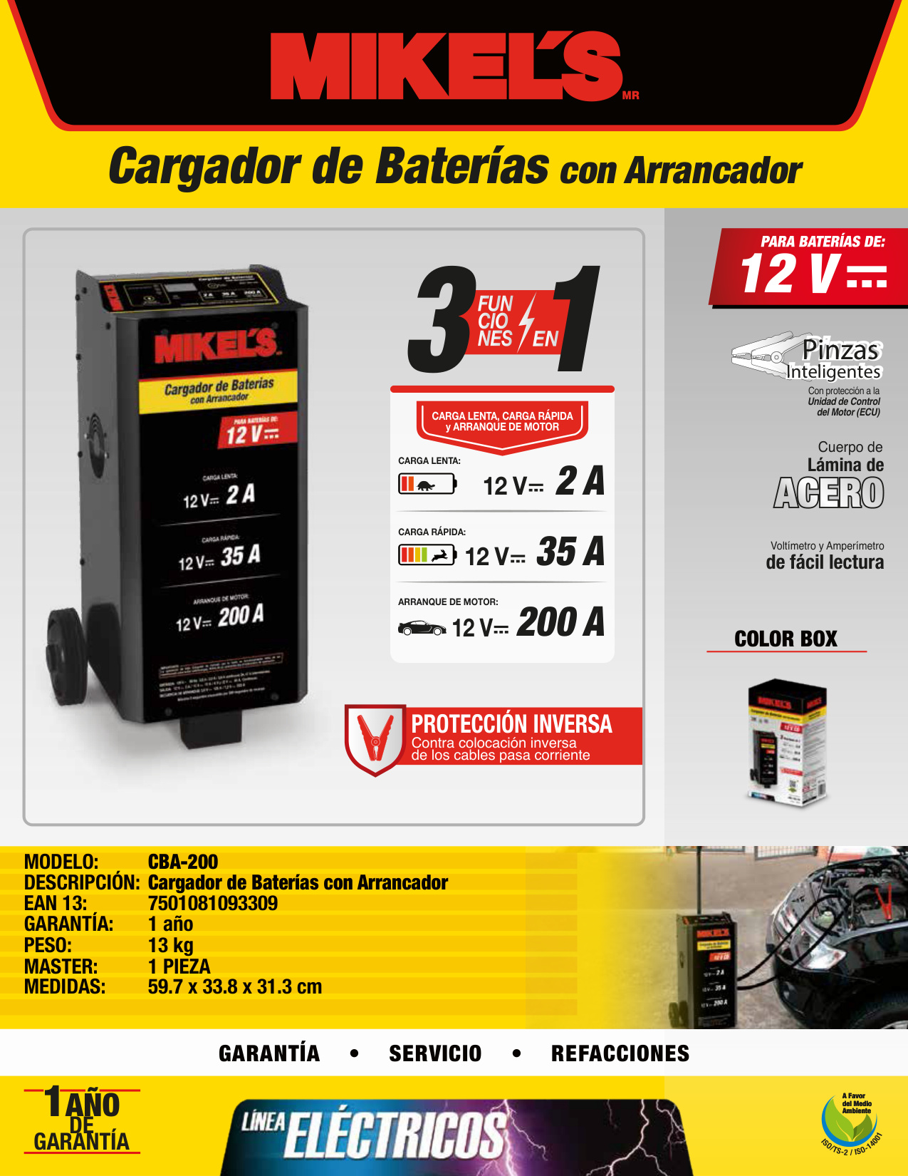 MIKELS CBA-200 Cargador baterías con arrancador (2/35/200 amp) - Imagen 4