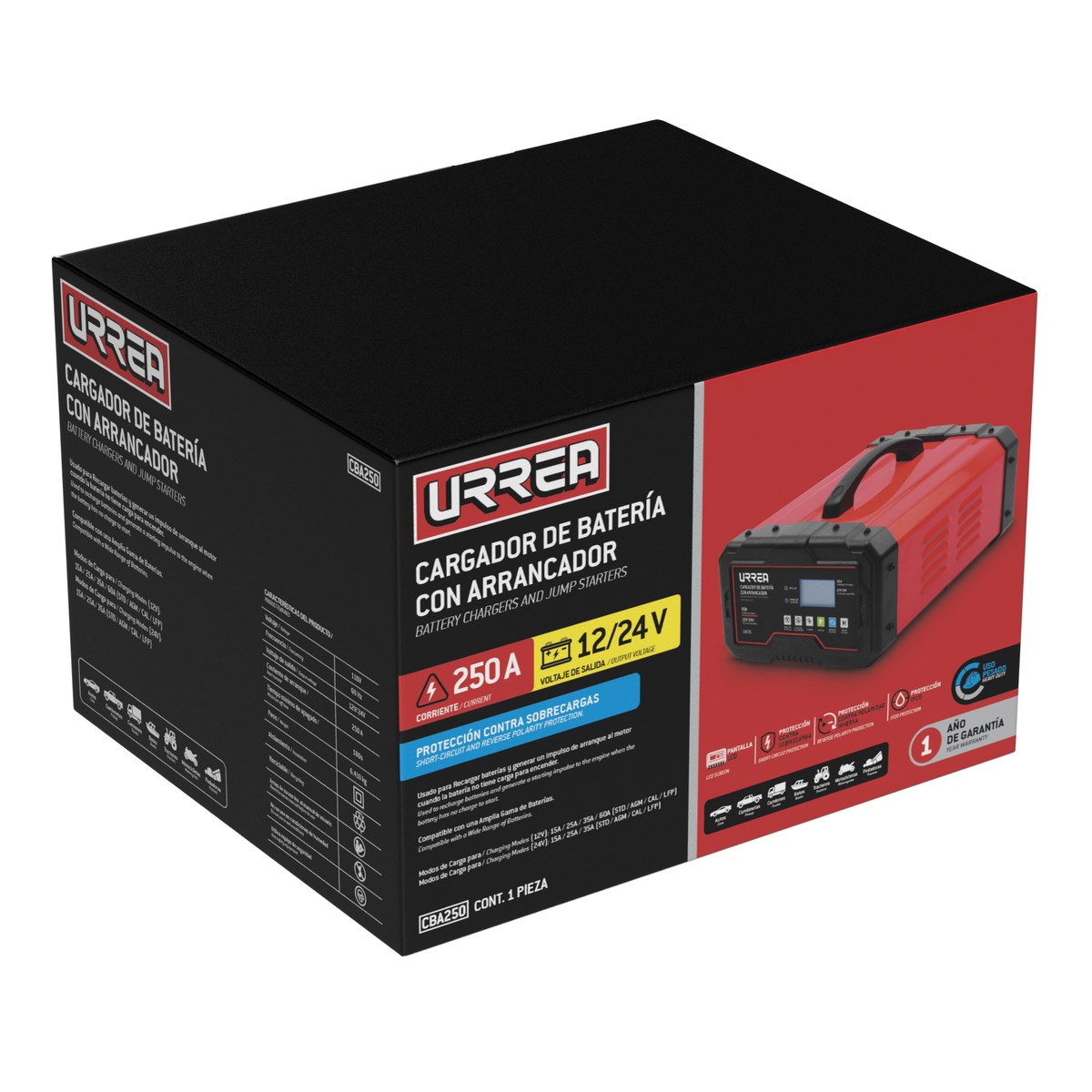 Cargador de batería con arrancador 250A, 12VDC, 24VDC Urrea - Imagen 2
