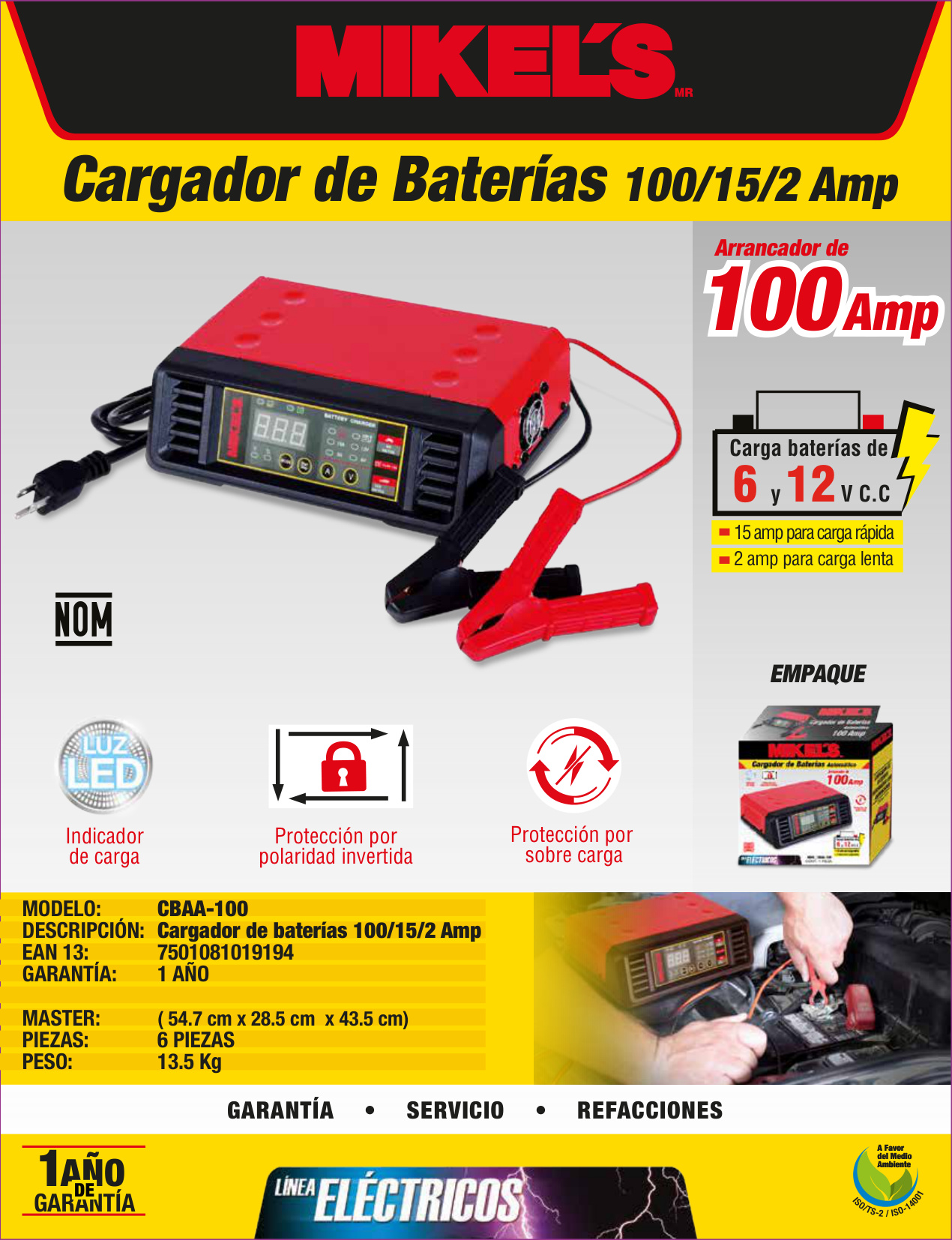 MIKELS CBAA-100 Cargador de baterías con arrancador (2/15/100 amp) - Imagen 4