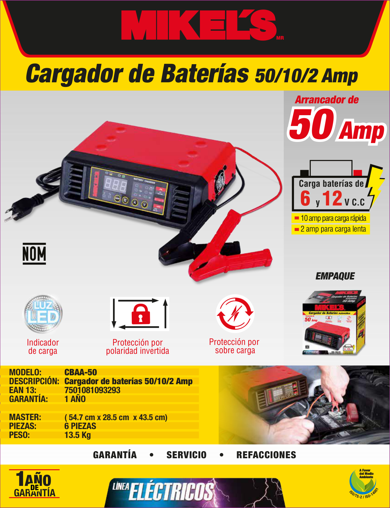 MIKELS CBAA-50 Cargador baterías automático con arrancador (2/10/50 amp) - Imagen 4
