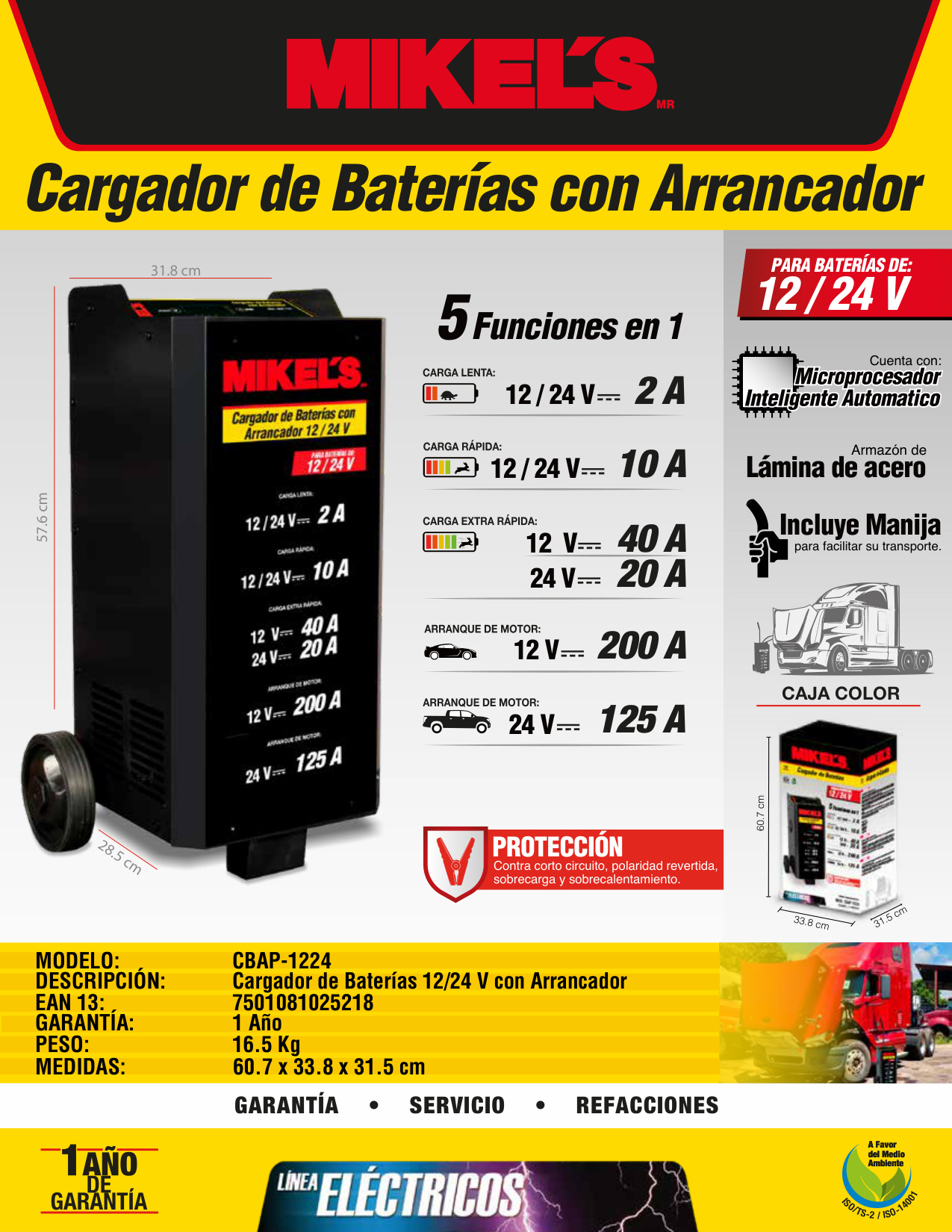 MIKELS CBAP-1224 Cargador para baterías 12/24 V con arrancador - Imagen 4