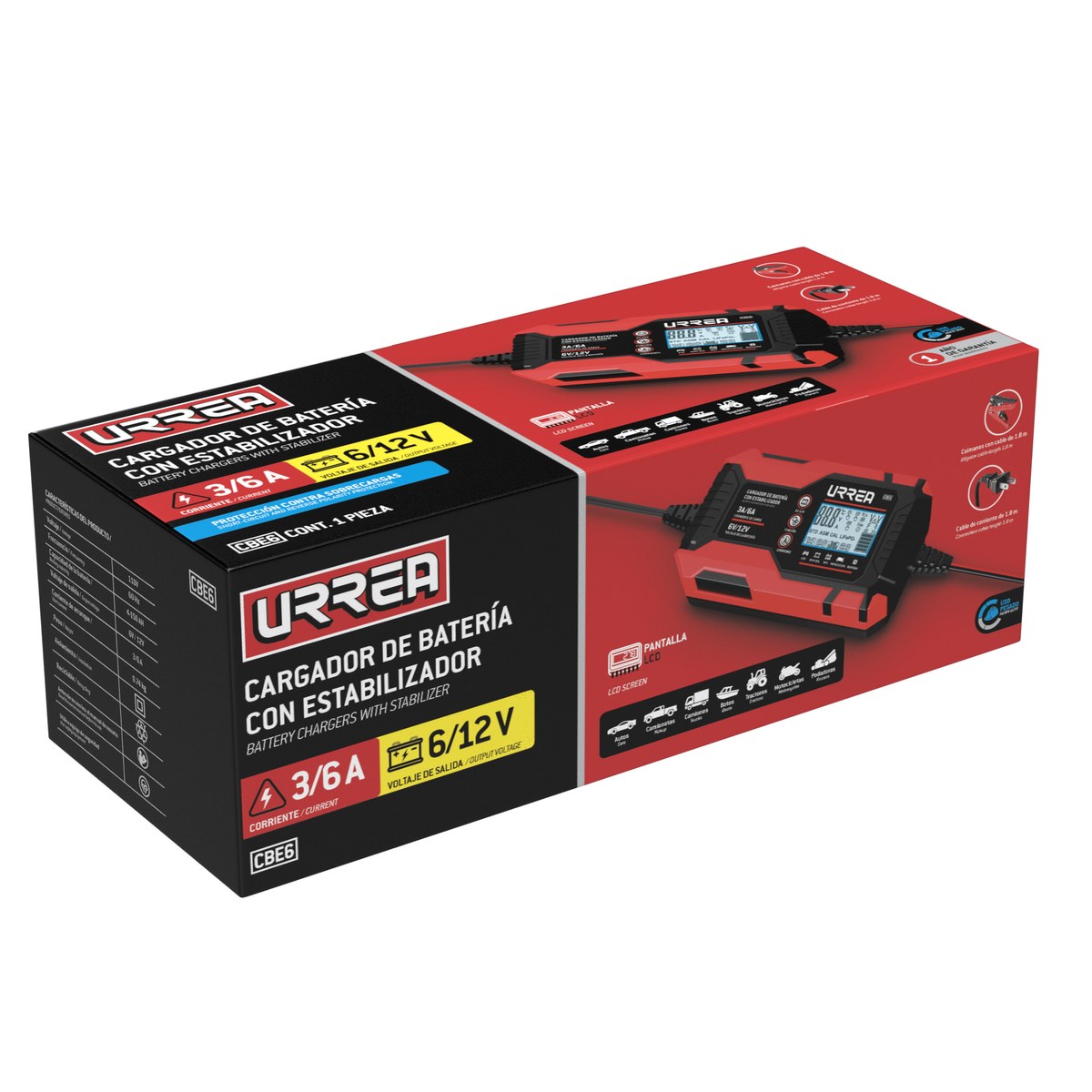 Cargador de bateria con estabilizador 3A y 6A, 6VDC, 12VDC Urrea - Imagen 3