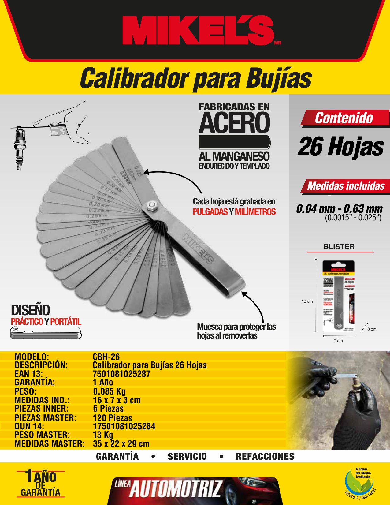 MIKELS CBH-26 Calibrador para bujías, 26 Hojas - Imagen 4