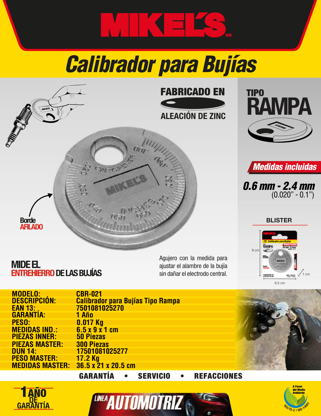 MIKELS CBR-021 Calibrador para bujías tipo rampa - Imagen 4