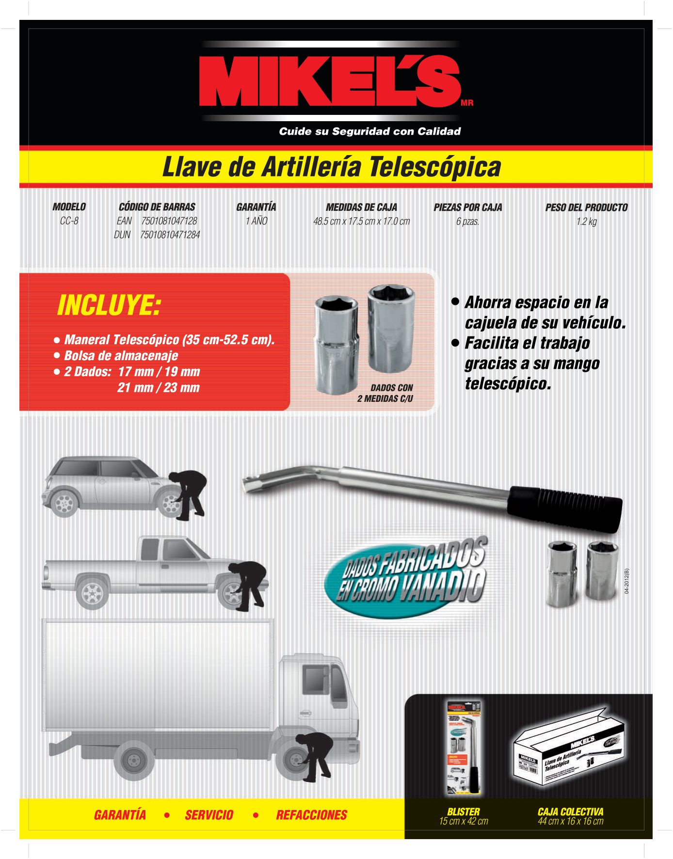MIKELS CC-8 Llave Telescópica con dados (17-19 mm, 21-23 mm) - Imagen 4
