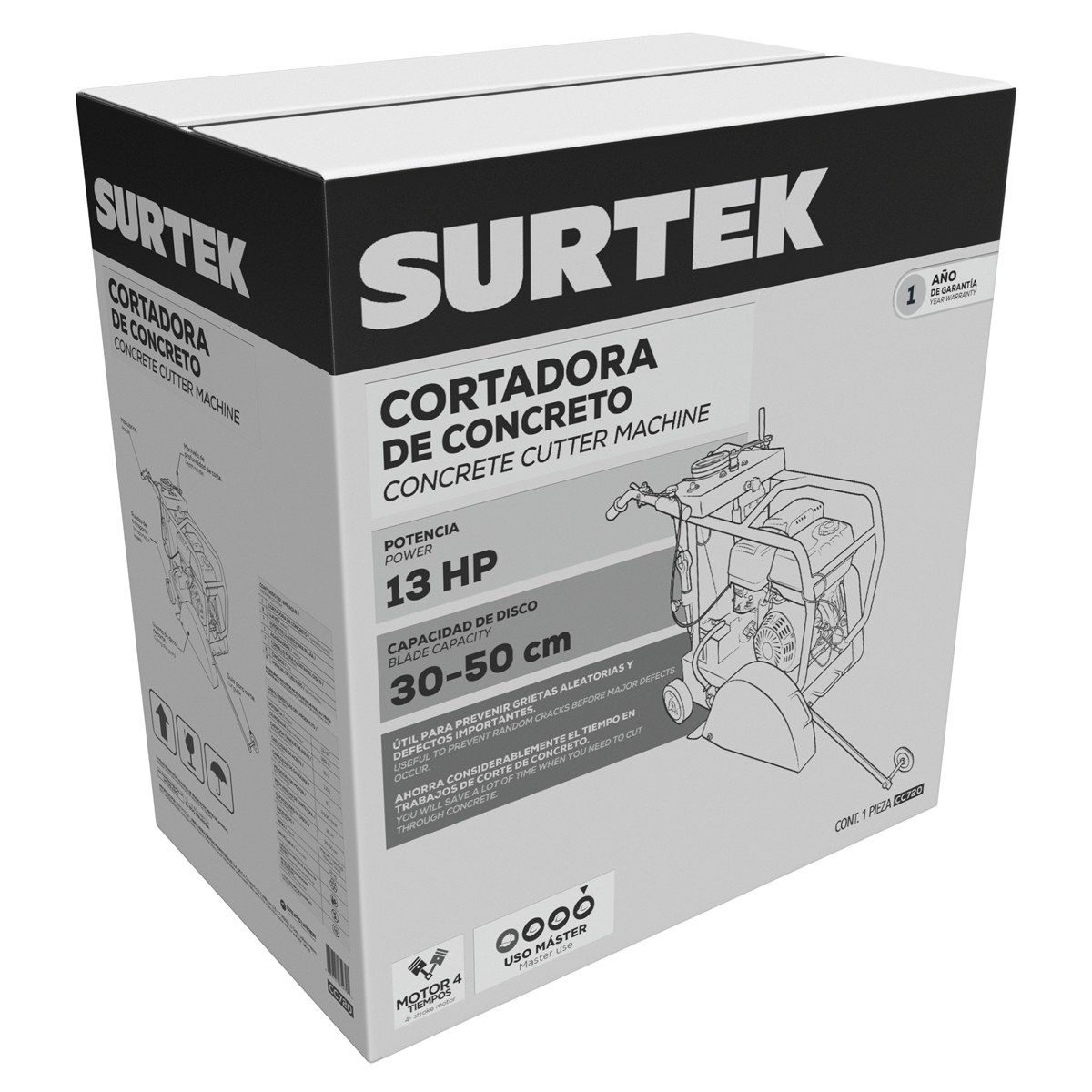 Cortadora de concreto a gasolina con motor de 4 tiempos 13 HP Surtek - Imagen 2