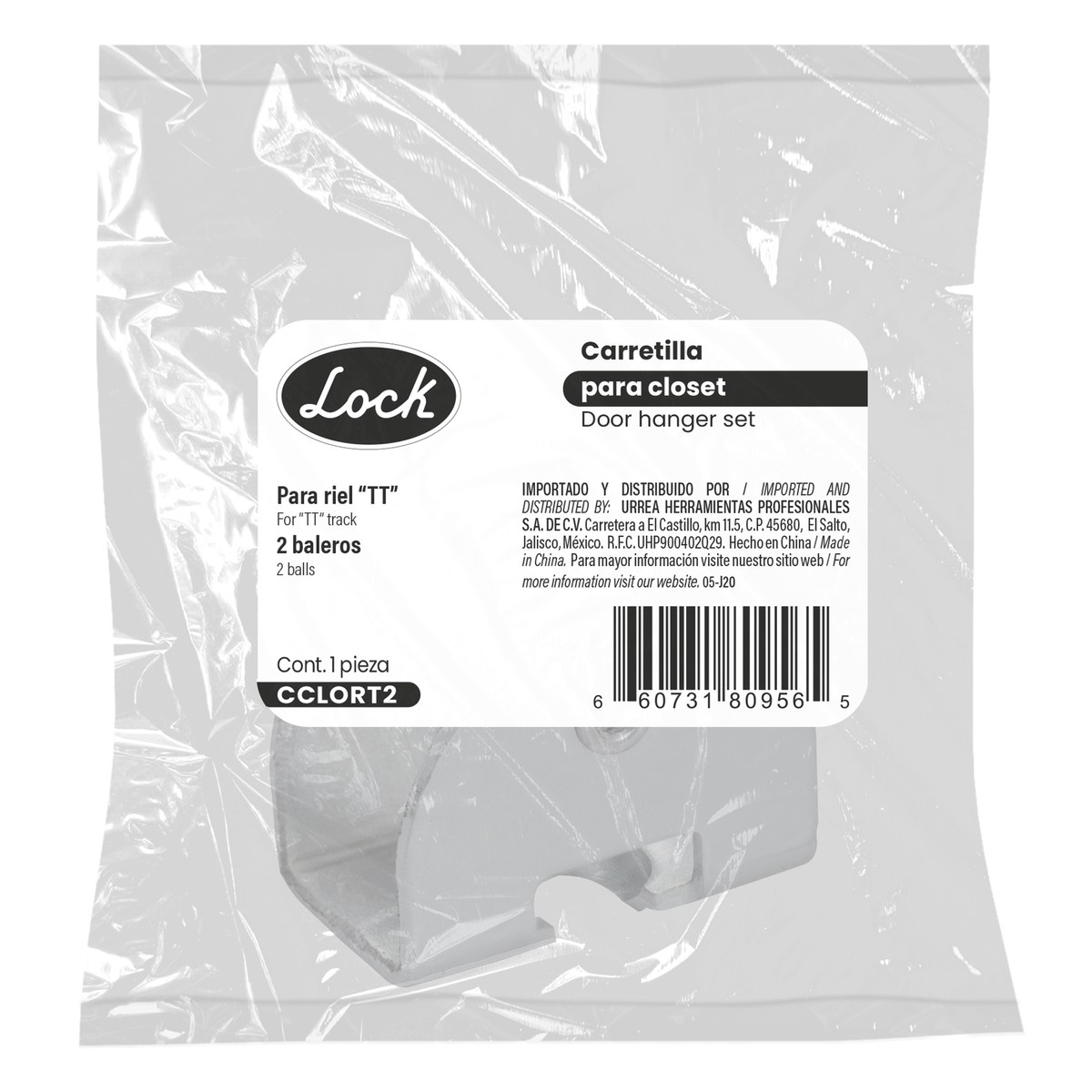 Juego de carretillas riel TT 2 baleros para clóset, galvanizada Lock - Imagen 2
