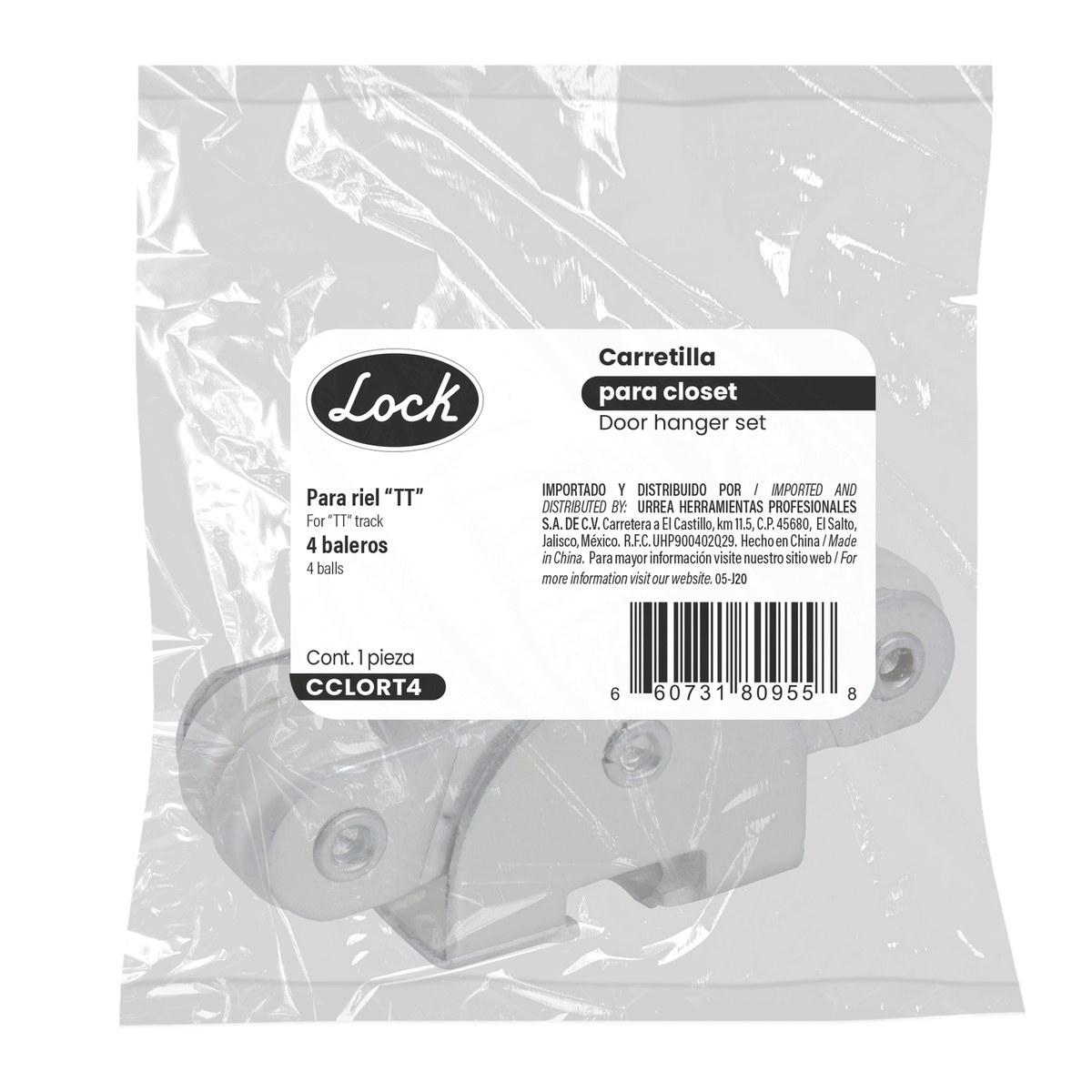 Juego de carretillas riel TT 4 baleros para clóset, galvanizada Lock - Imagen 2