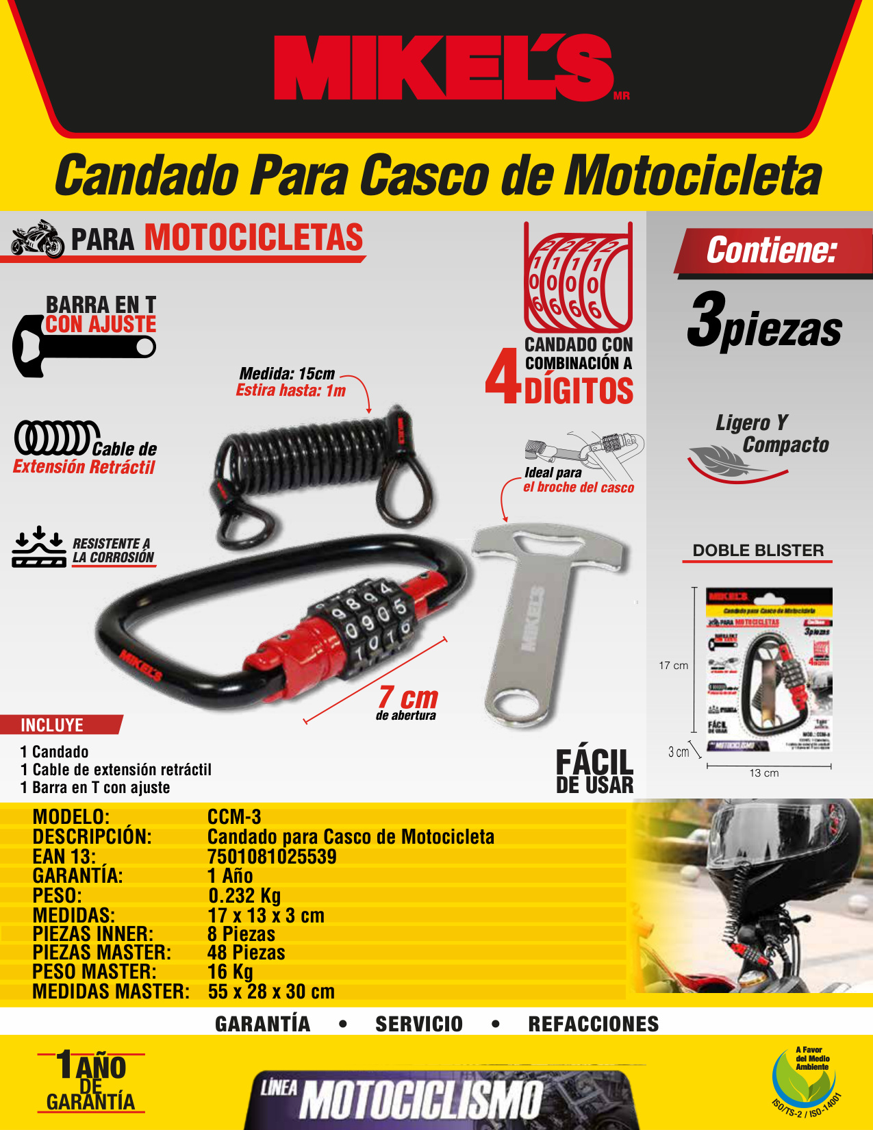 MIKELS CCM-3 Candado para casco de motocicleta - Imagen 4