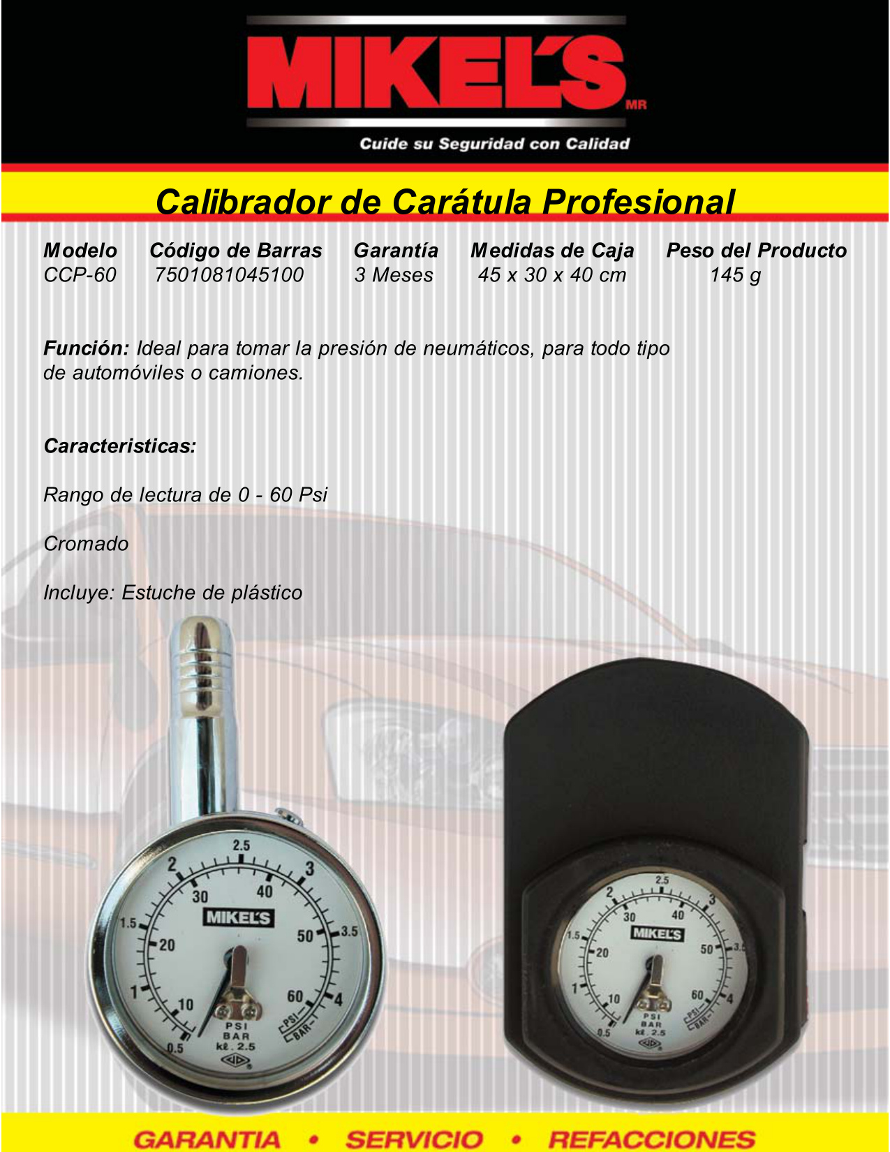 MIKELS CCP-60 Calibrador de carátula profesional HD cromado rango (0-160 PSI) - Imagen 4