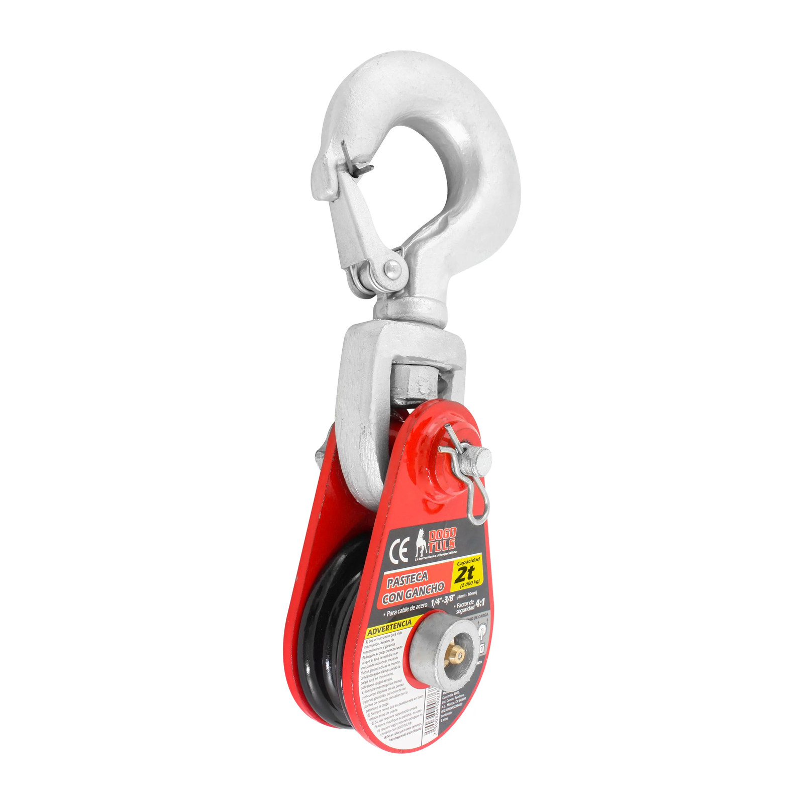Pasteca 2 t con Gancho para Cable de Acero de 3/8"