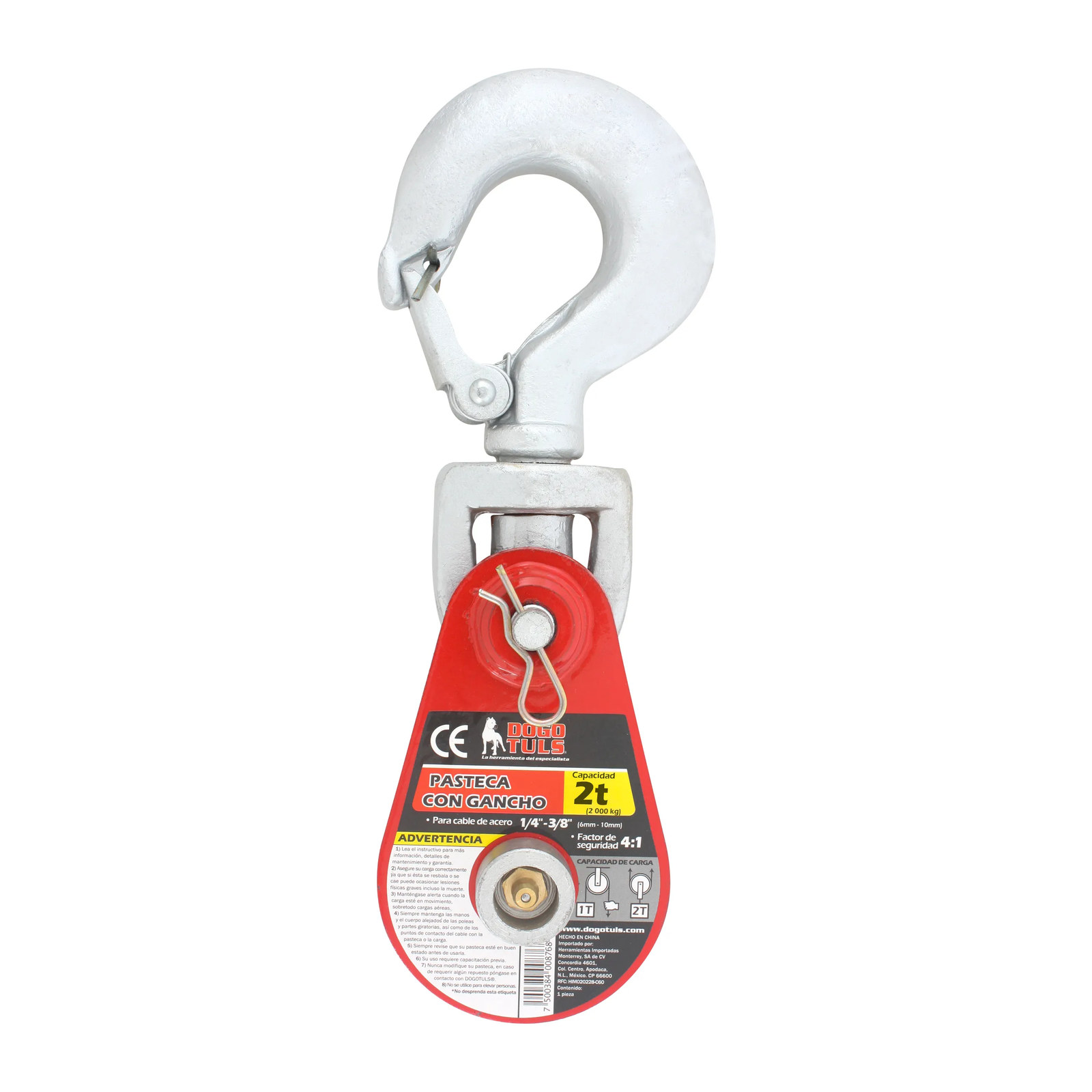 Pasteca 2 t con Gancho para Cable de Acero de 3/8" - Imagen 3