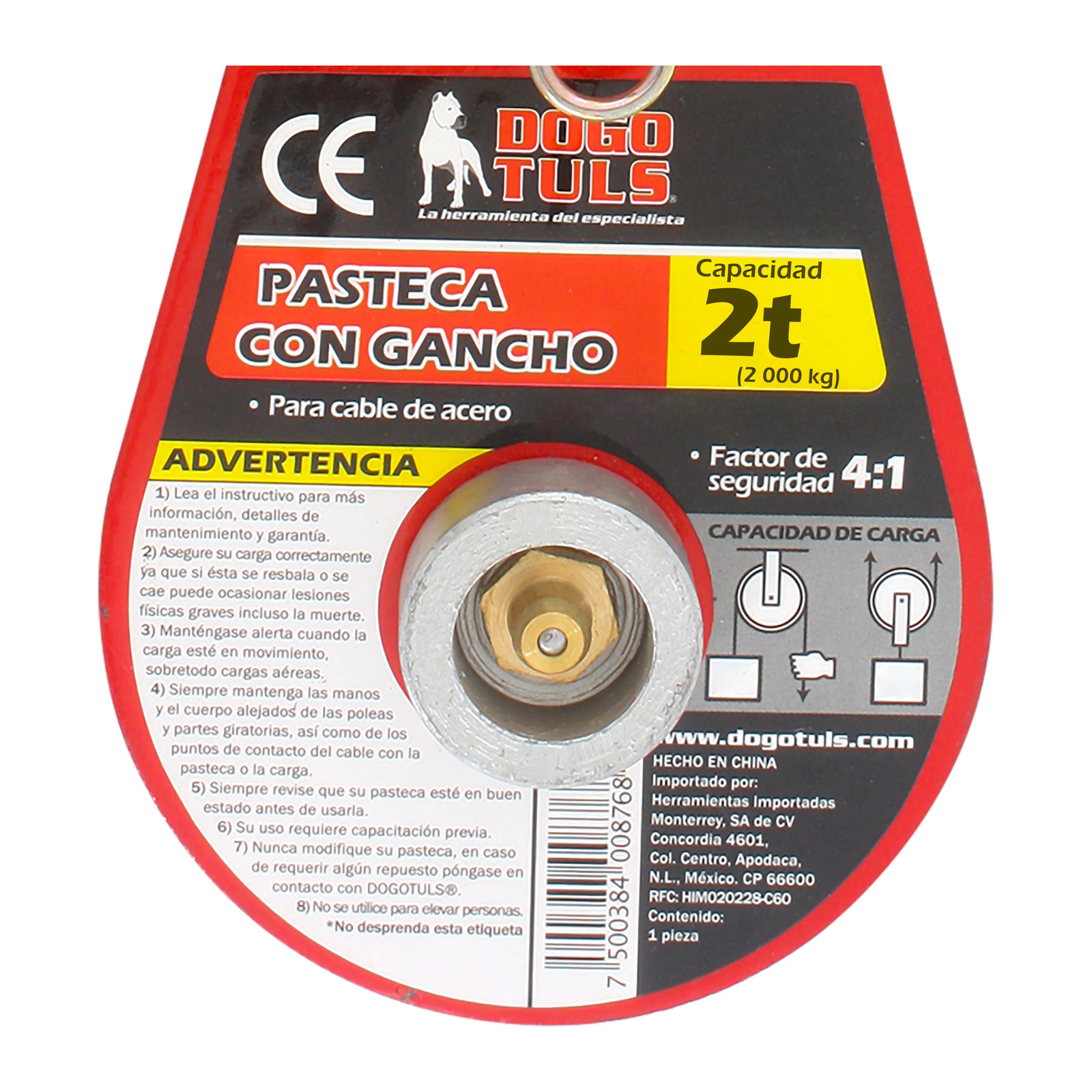 Pasteca 2 t con Gancho para Cable de Acero de 3/8" - Imagen 4