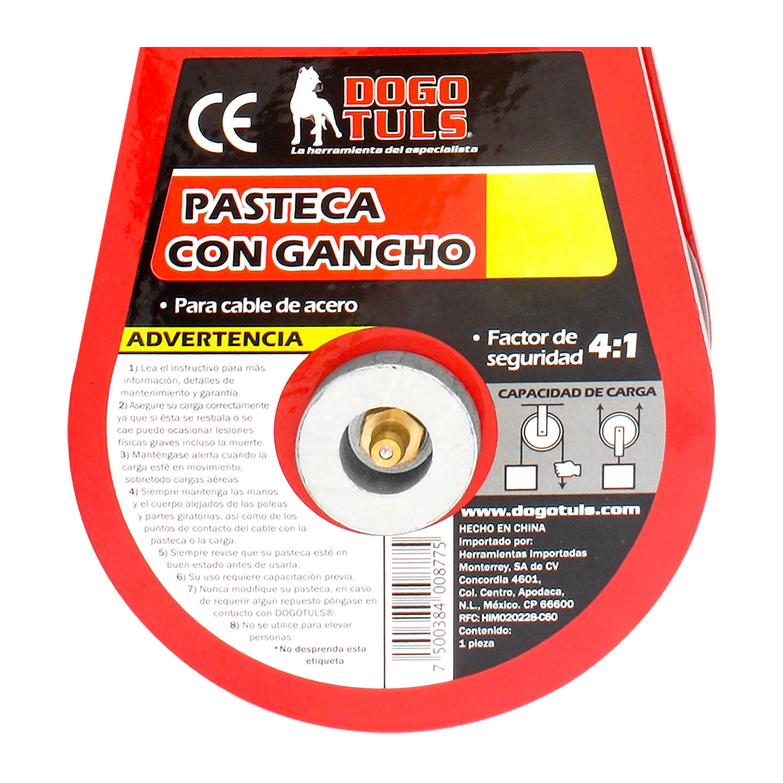 Pasteca 4 t con Gancho para Cable de Acero de 1/2" - Imagen 4