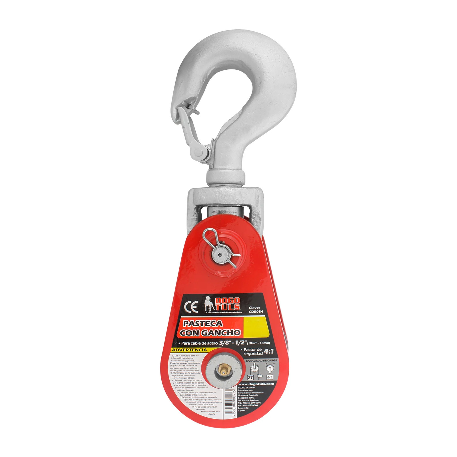 Pasteca 8 t con Gancho para Cable de Acero de 3/4" - Imagen 3