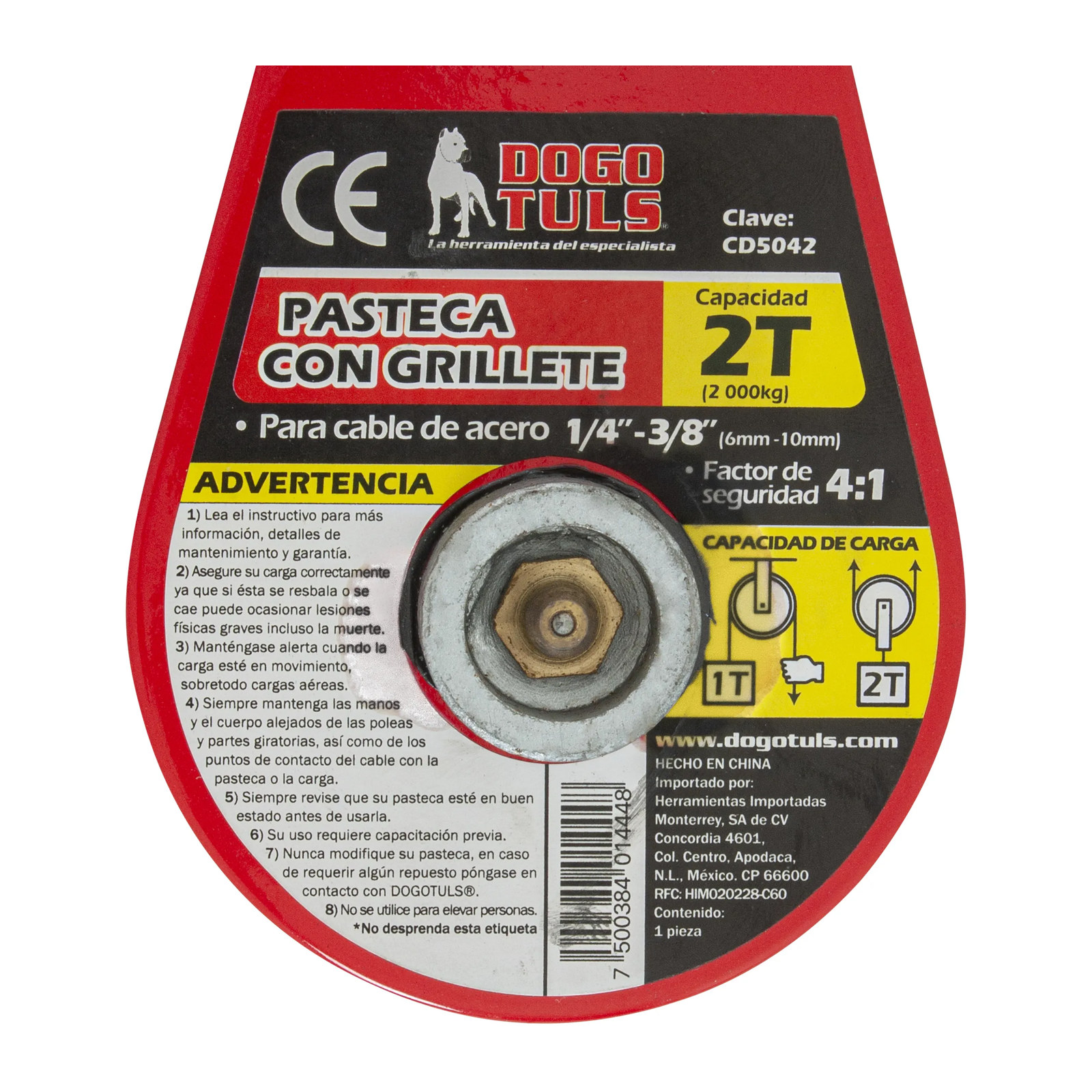 Pasteca 2 t con Grillete para Cable de Acero de 3/8" - Imagen 4