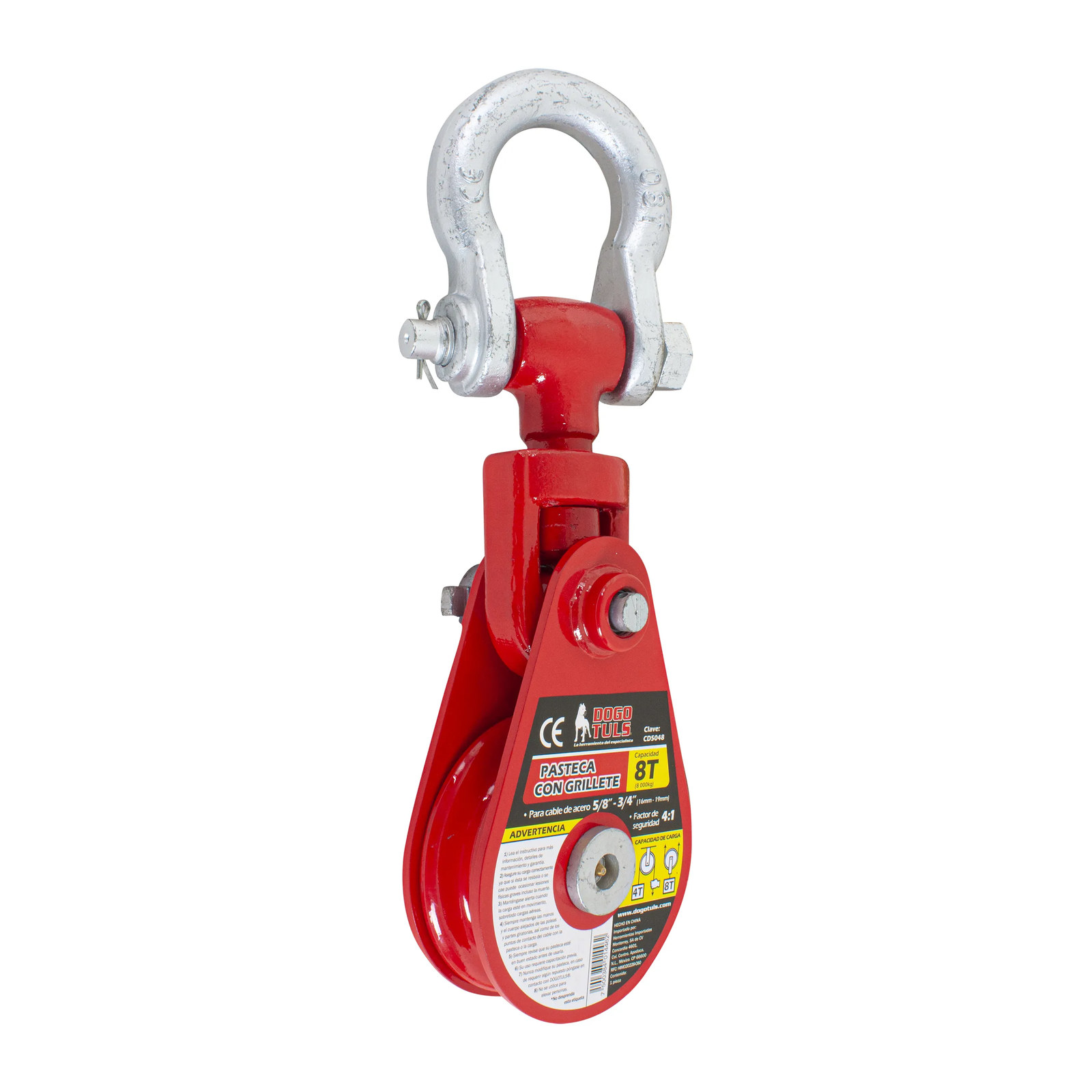 Pasteca 8 t con Grillete para Cable de Acero de 3/4"