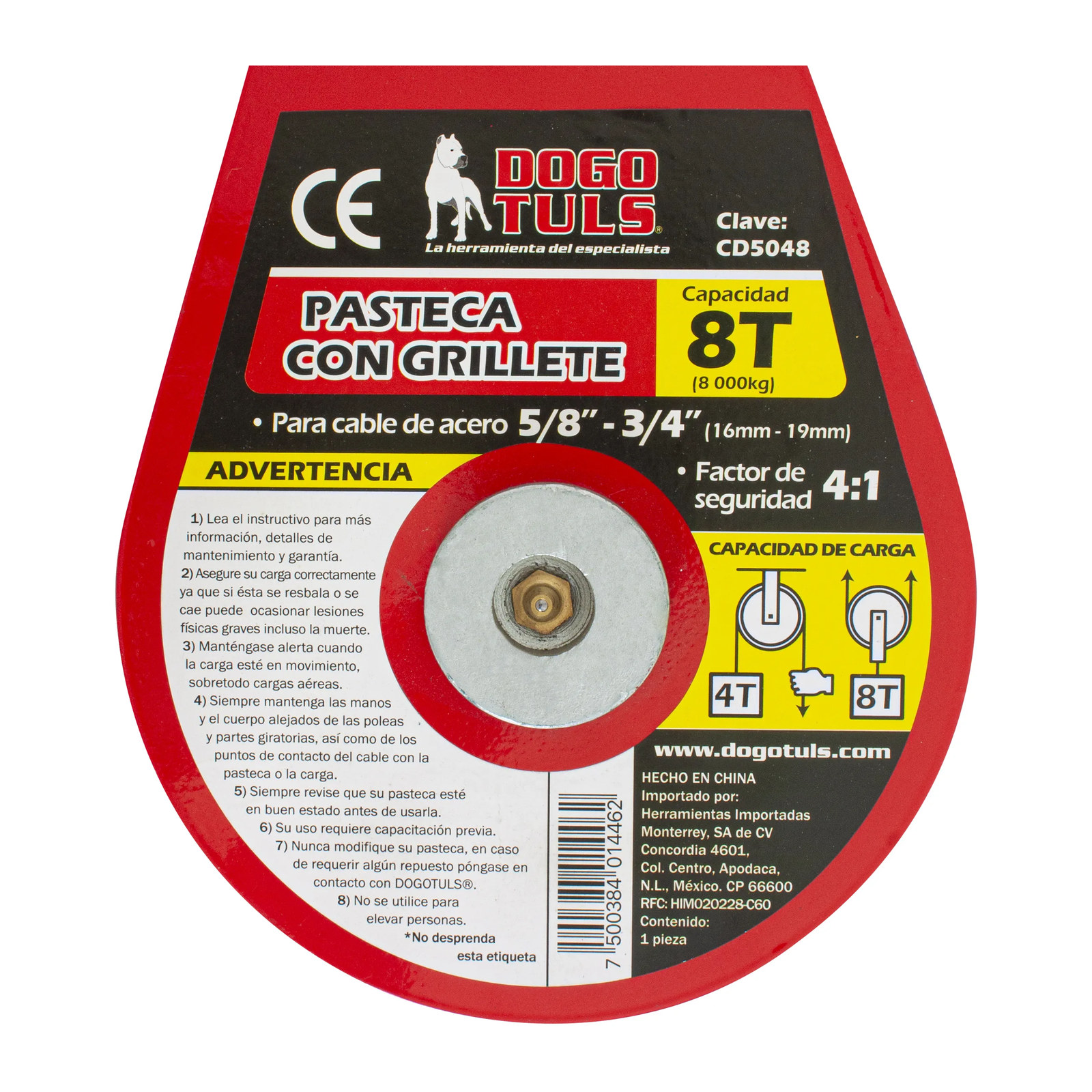 Pasteca 8 t con Grillete para Cable de Acero de 3/4" - Imagen 4