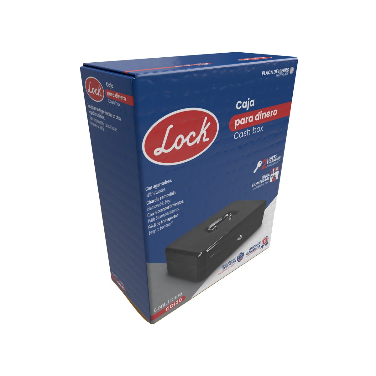 Caja metálica para dinero con charola removible 160 mm x 200 mm x 90 mm Lock - Imagen 2