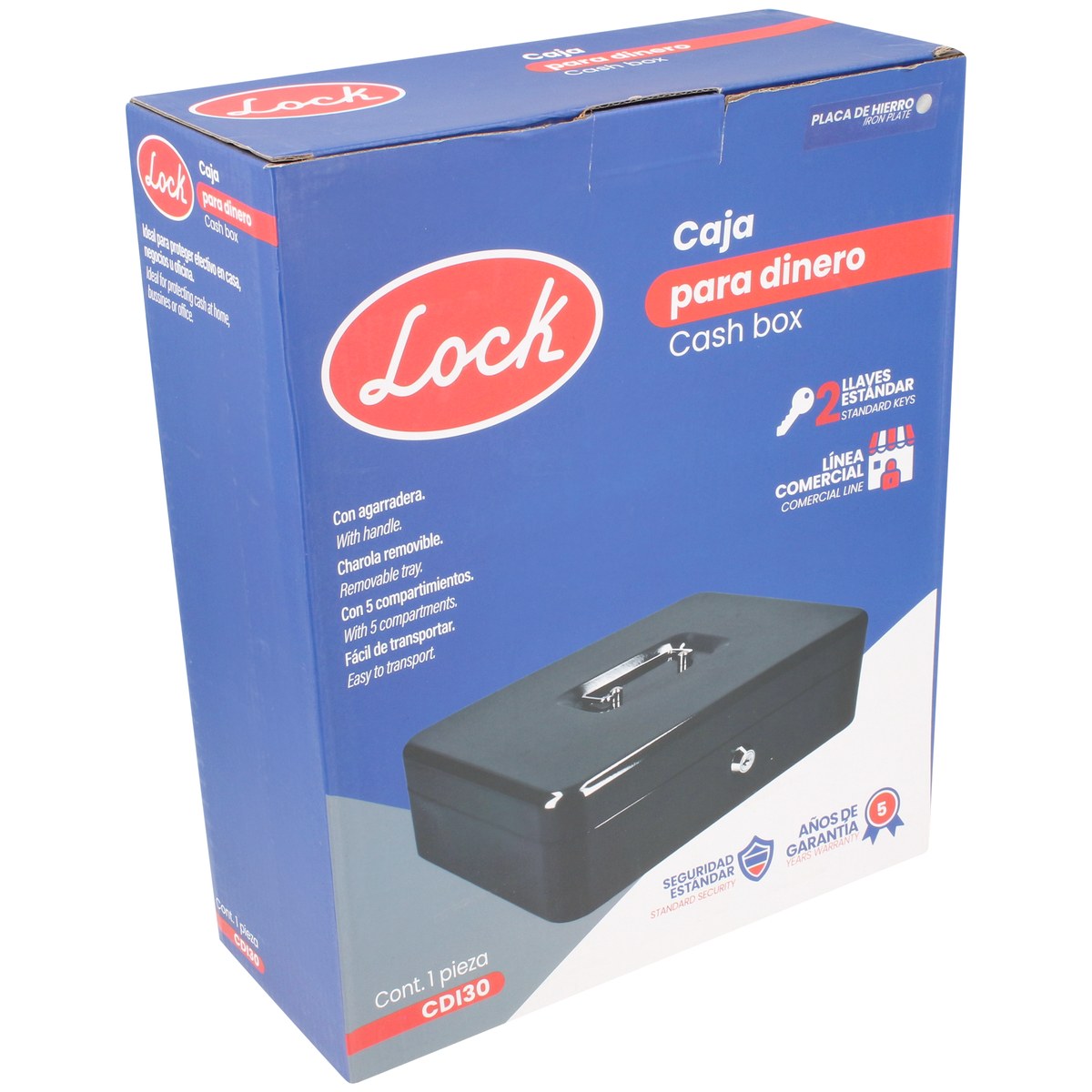 Caja metálica para dinero con charola removible 240 mm x 300 mm x 90 mm Lock - Imagen 3
