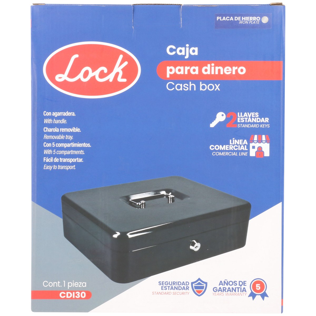 Caja metálica para dinero con charola removible 240 mm x 300 mm x 90 mm Lock - Imagen 4