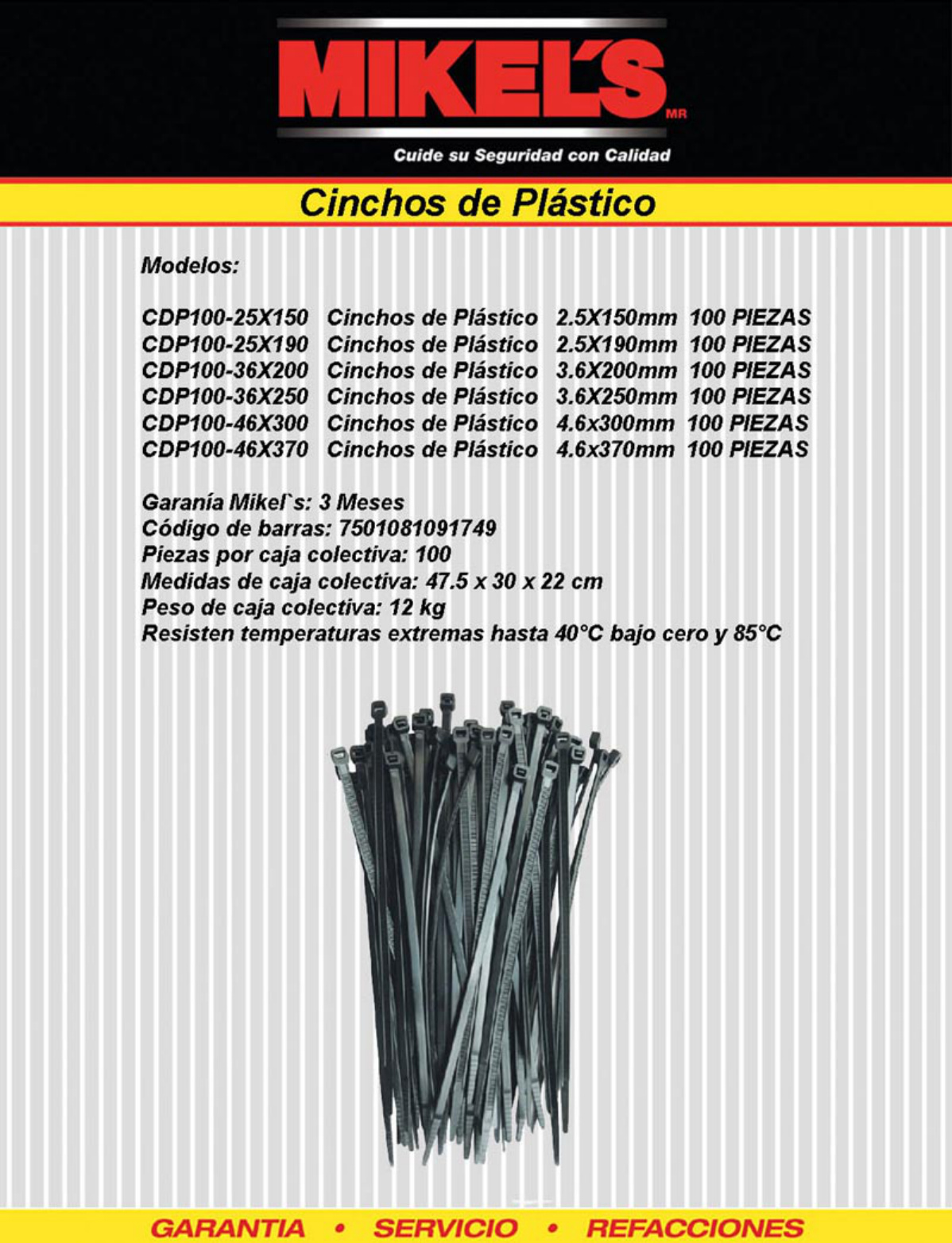 MIKELS CDP100-25X190 Cinchos de plástico 2.5x190 mm, 100 pzas, Negro - Imagen 4