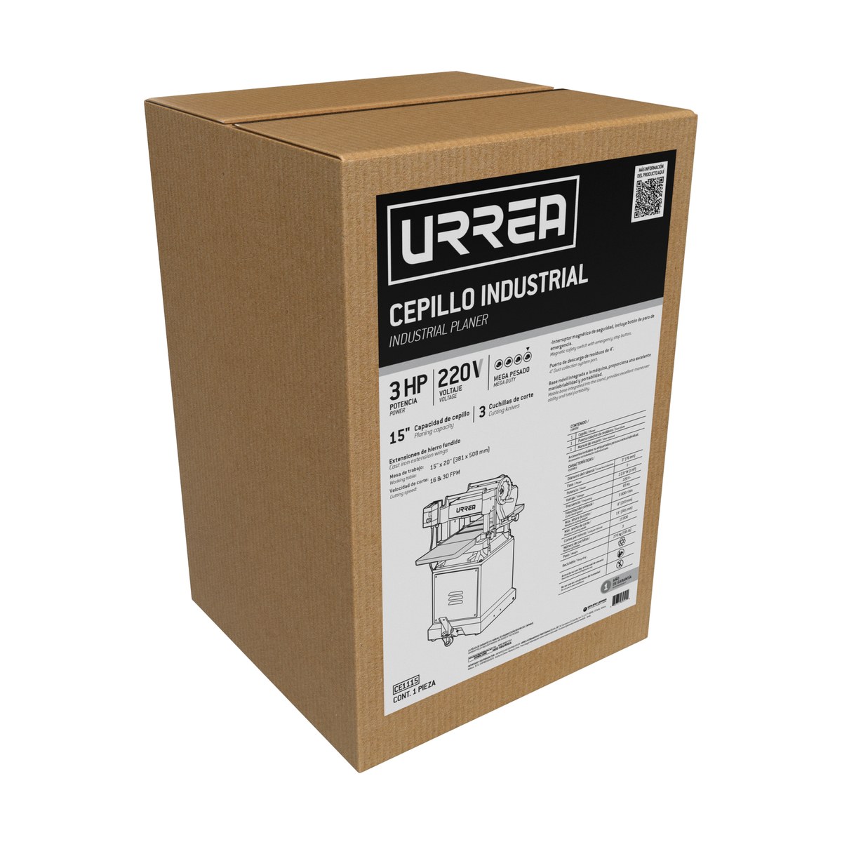 Cepillo estacionario 15" 3 HP 220 V, 5000 RPM 1 fase Urrea - Imagen 2